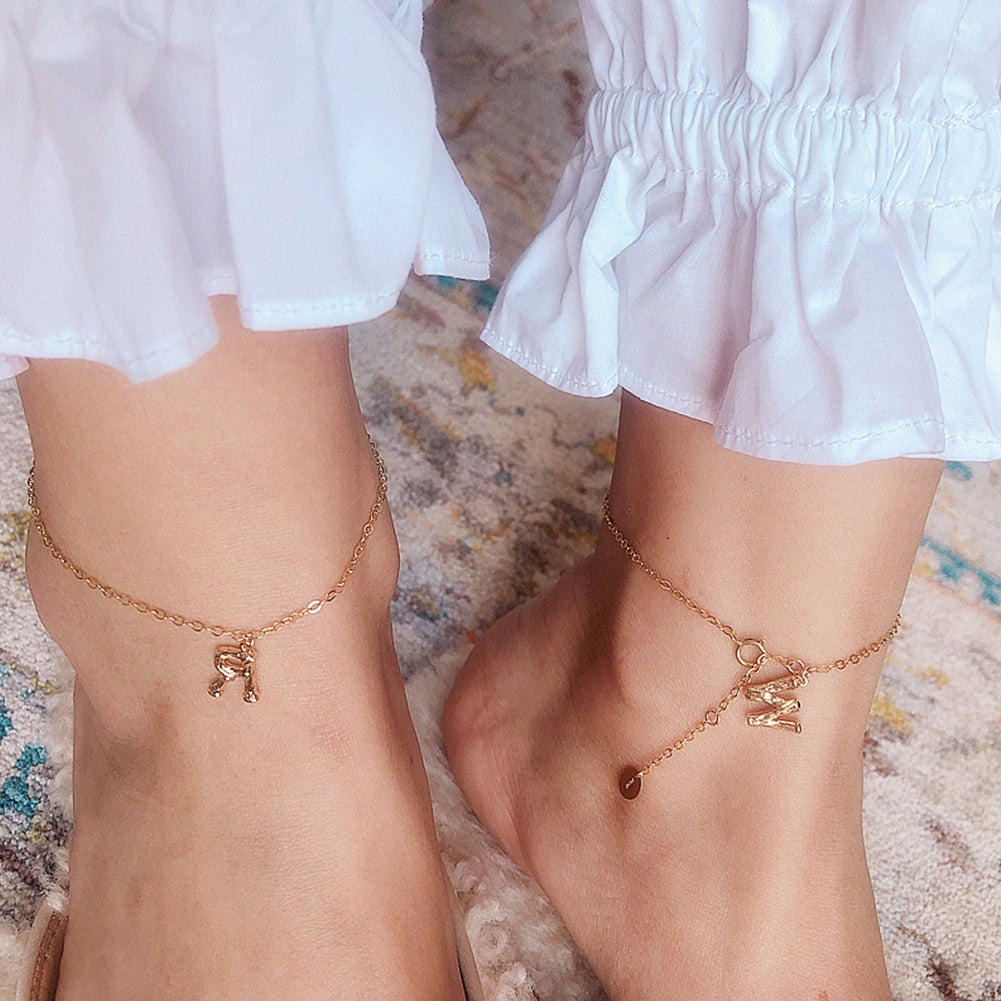 14k Gold 26 Letters Handmade Anklet