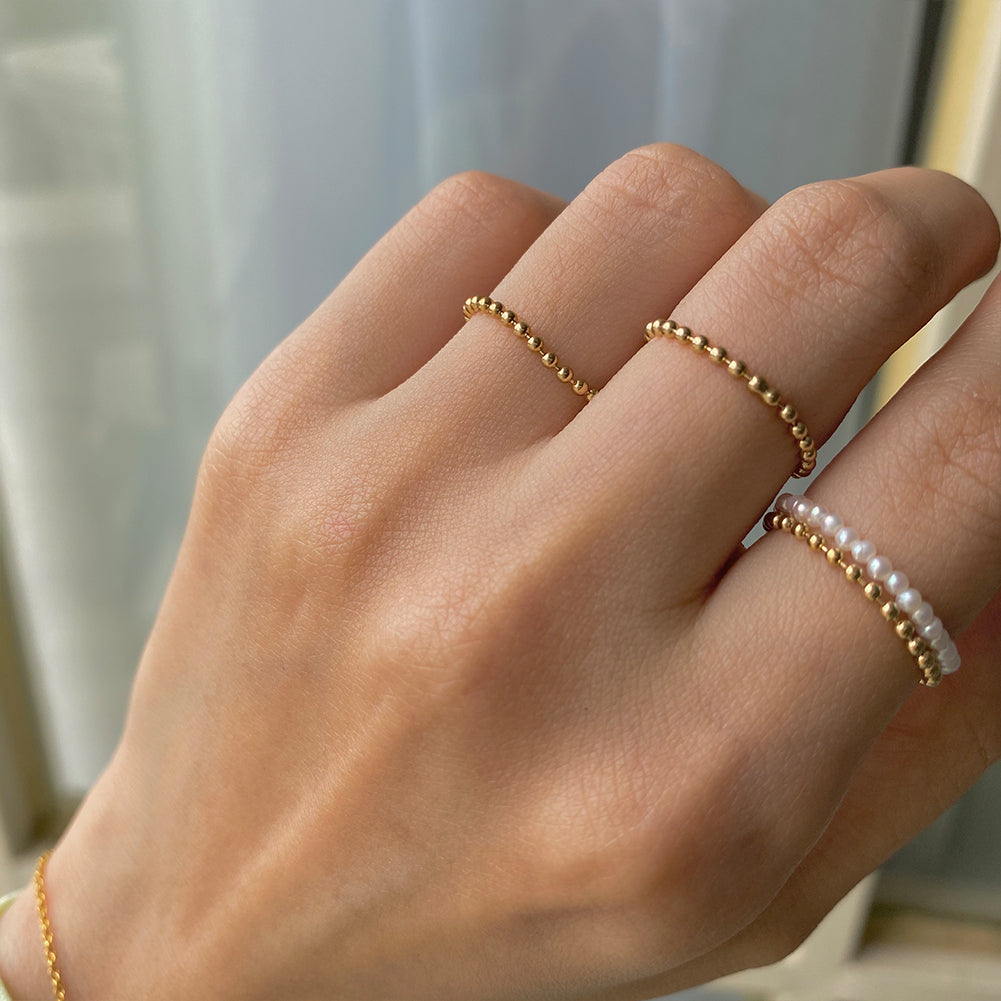 14k Gold Beads Chain Ring