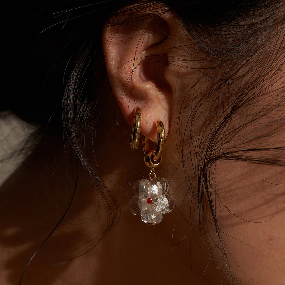 White Glazed Flower Pendant Earrings