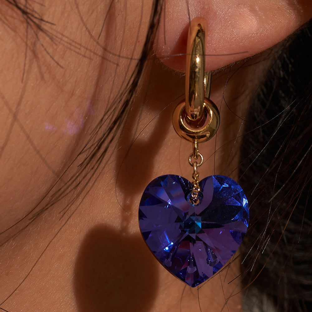 Blue Crystal Heart Pendant Handmade Earrings