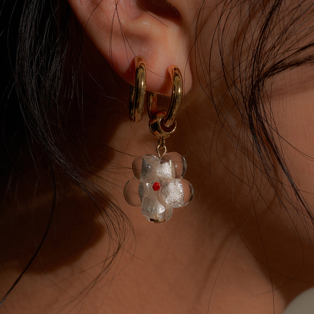 White Glazed Flower Pendant Earrings