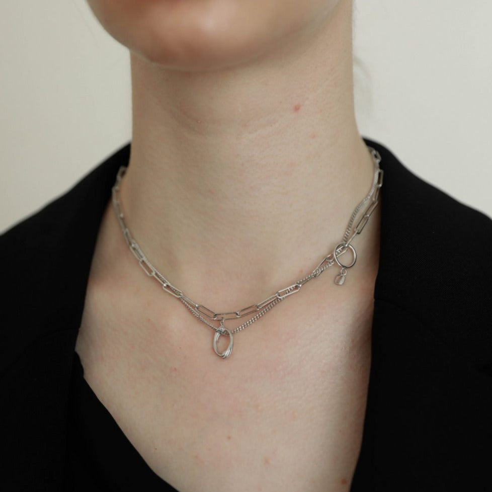 Double Silver Irregular Shape Clavicle Necklace