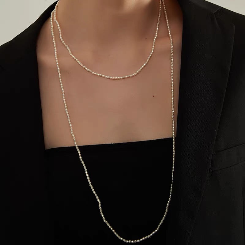 Extra Long Millet Pearl Necklace Sweater Chain