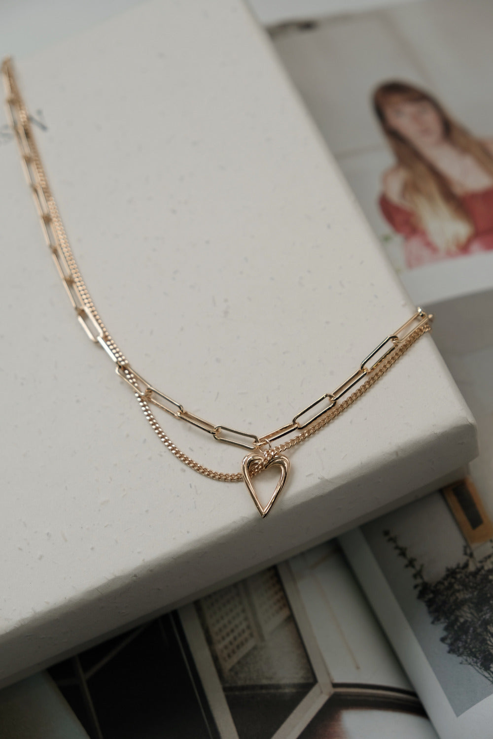 Double Gold Heart Clavicle Necklace