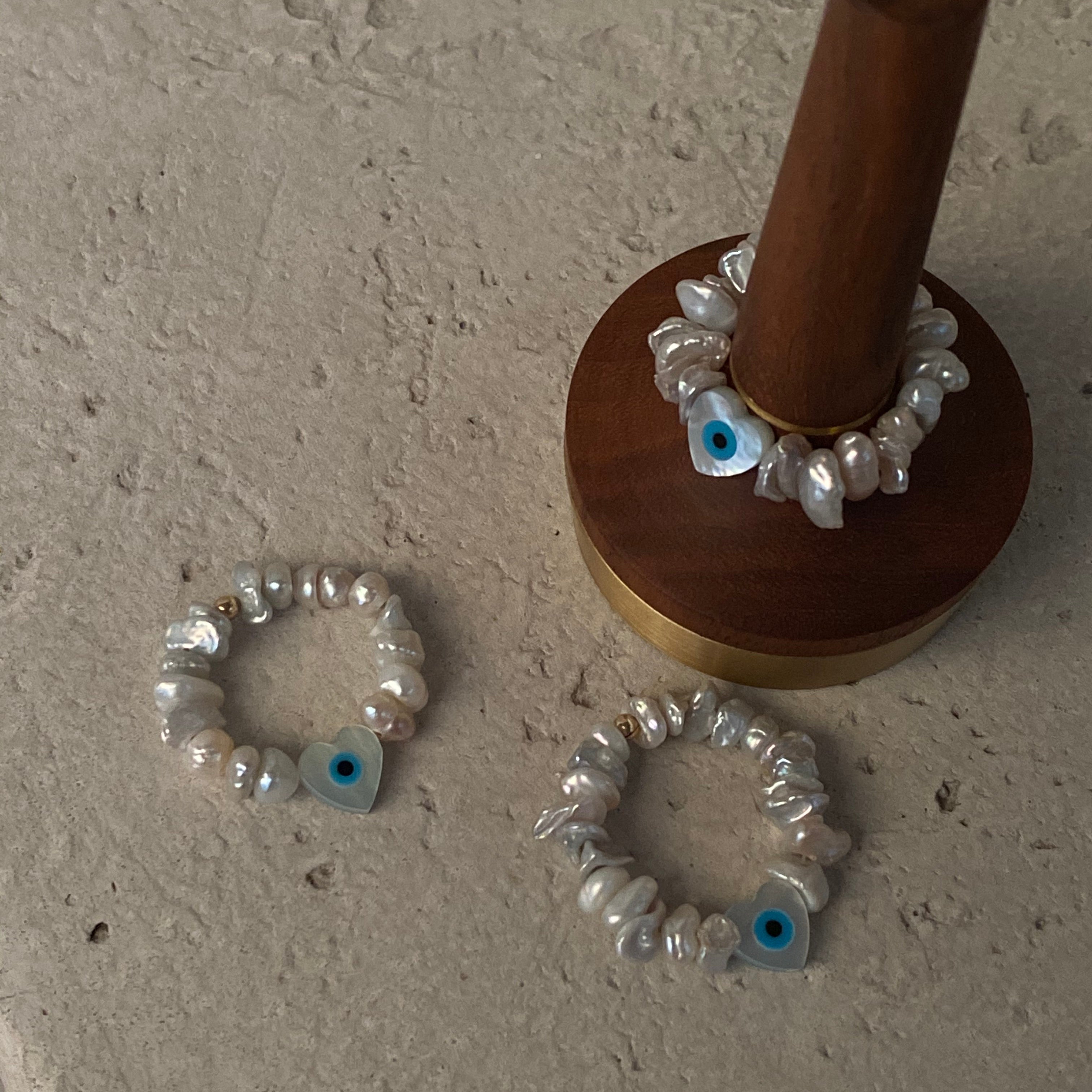 Natural White Butterfly Shell & Natural Freshwater Pearl Devil's Eye Handmade Ring