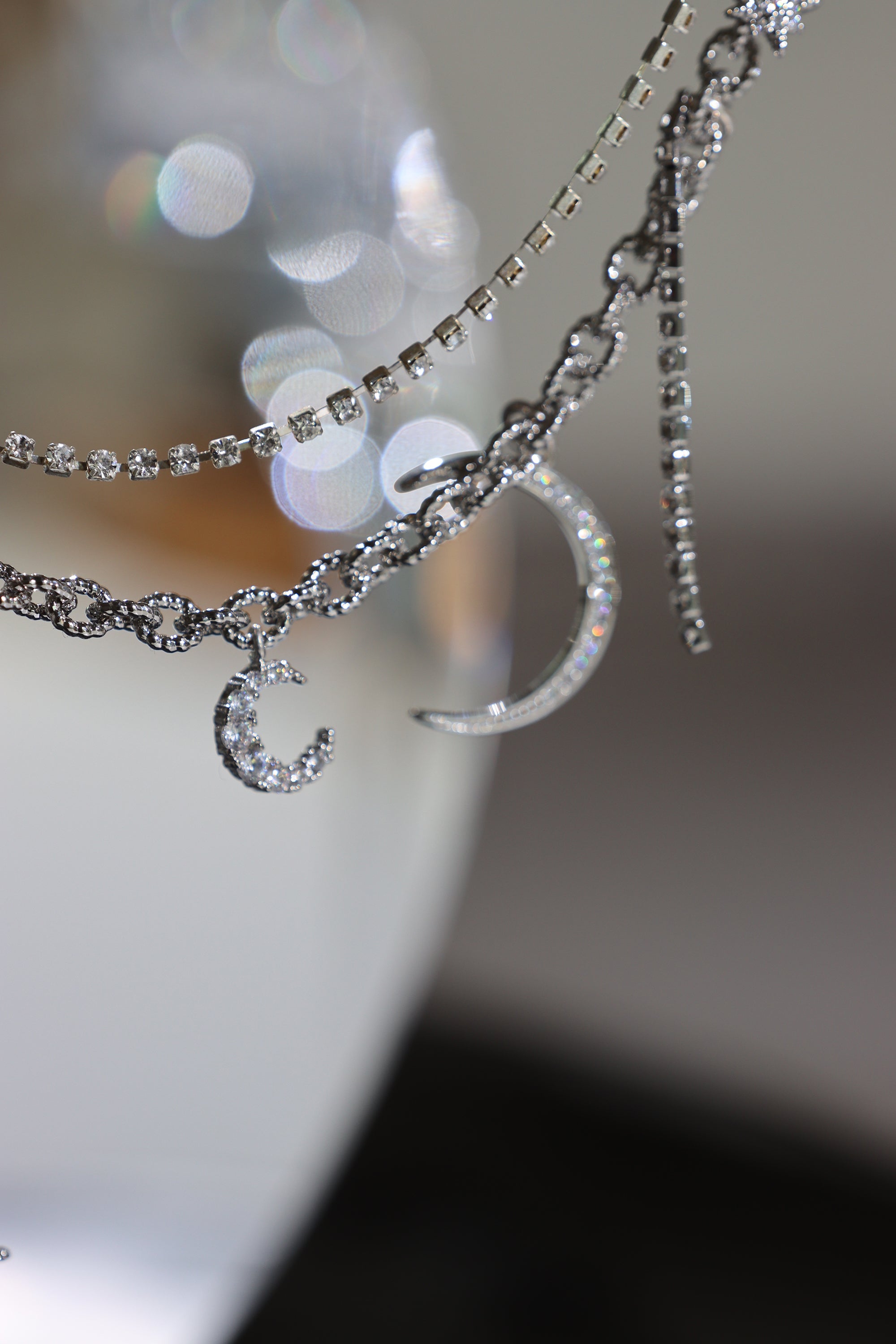 Shiny Star and Moon Double Necklace / Clavicle Handmade Chain