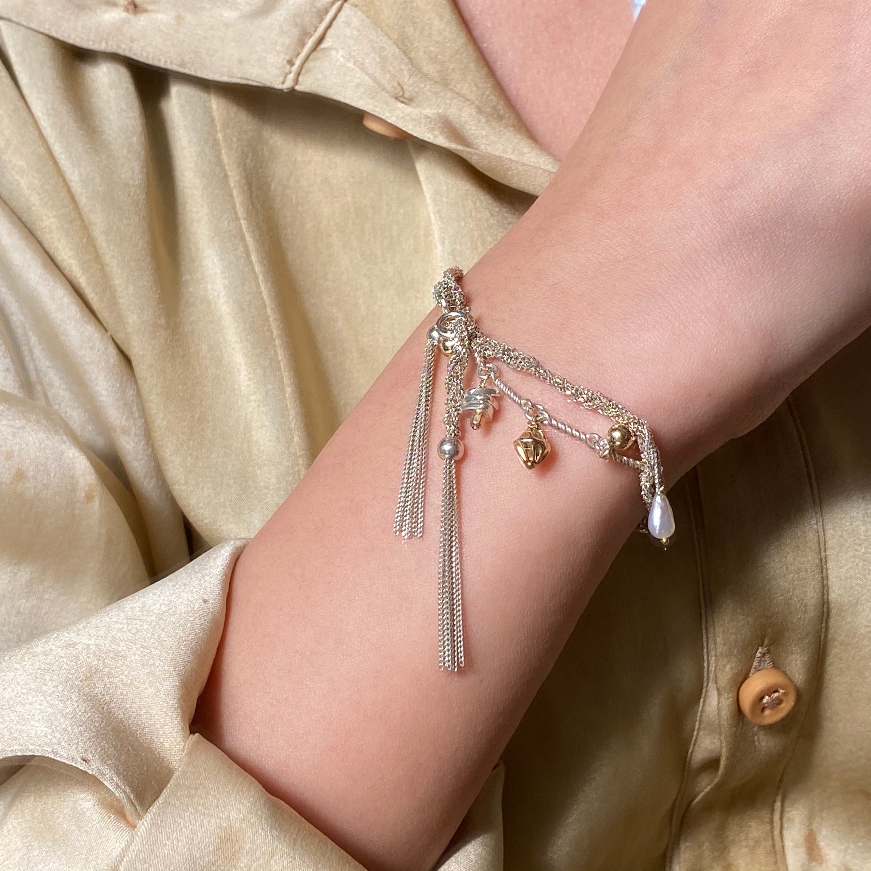 Lucky Harvest- S925 Silver Wheatear Pearl Pendant Bracelet