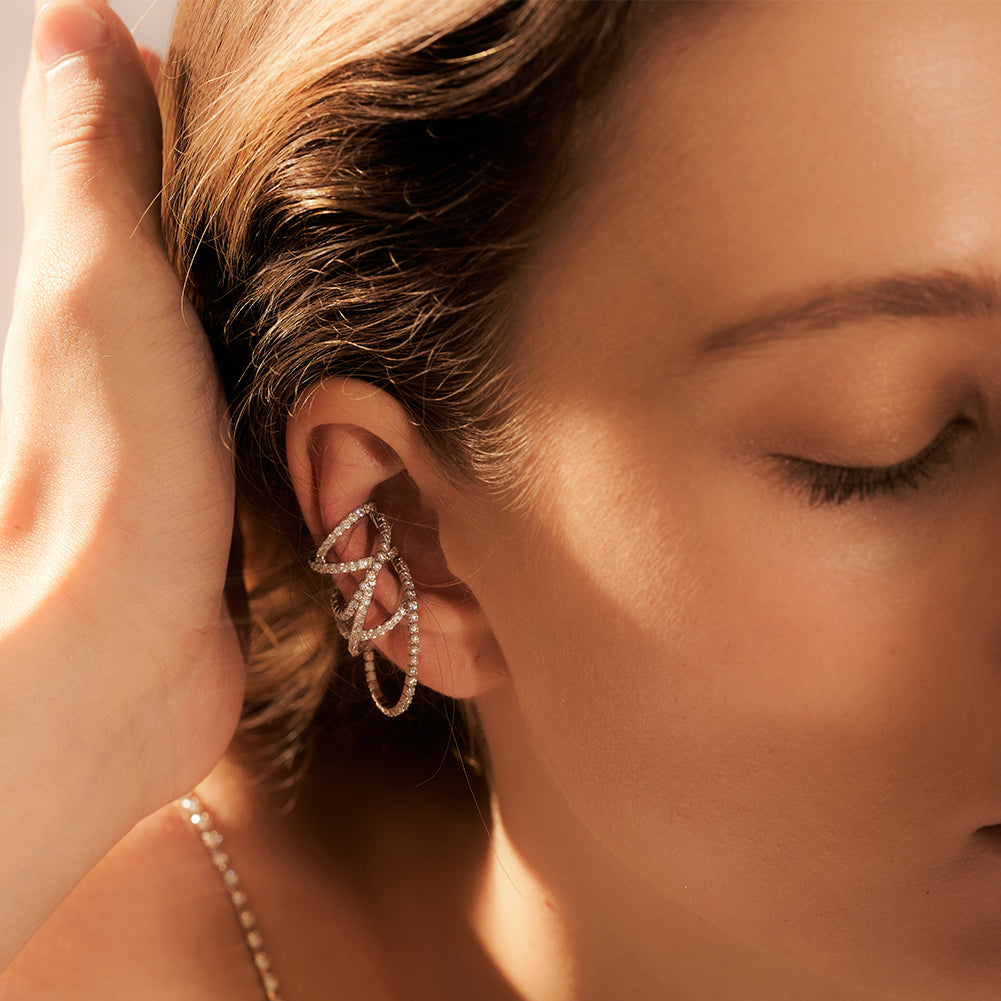Influencer Program  Bright Streamer Multilayer Diamonds Chain Ear Clip-Single