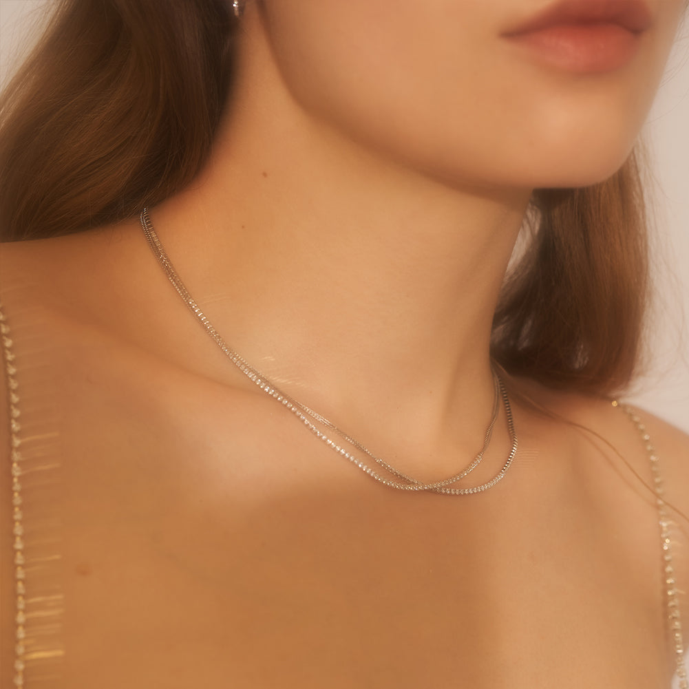 Double Shiny Silver Necklace