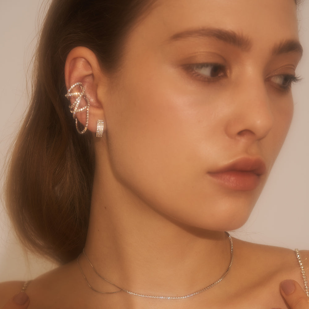 Bright Streamer Multilayer Diamonds Chain Ear Clip-Single