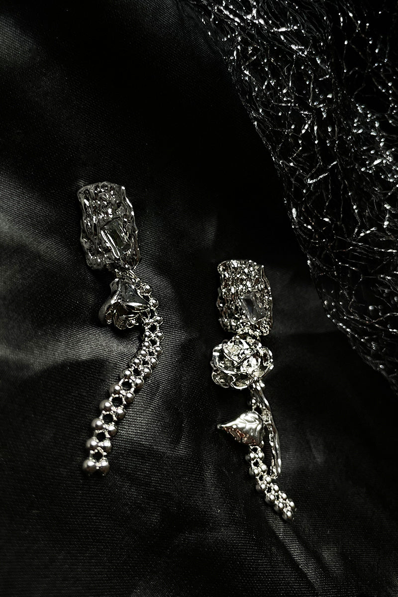 Original Design Asymmetric Rose Sweet & Cool Girl Delicate 925 Sterling Silver Handmade Earrings