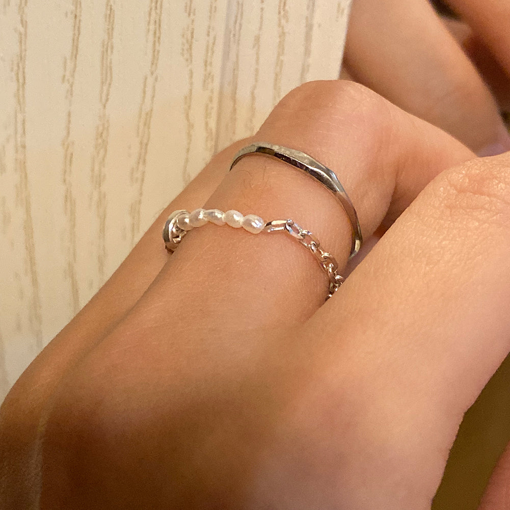 Pearl Silver Chain Handmade Ring