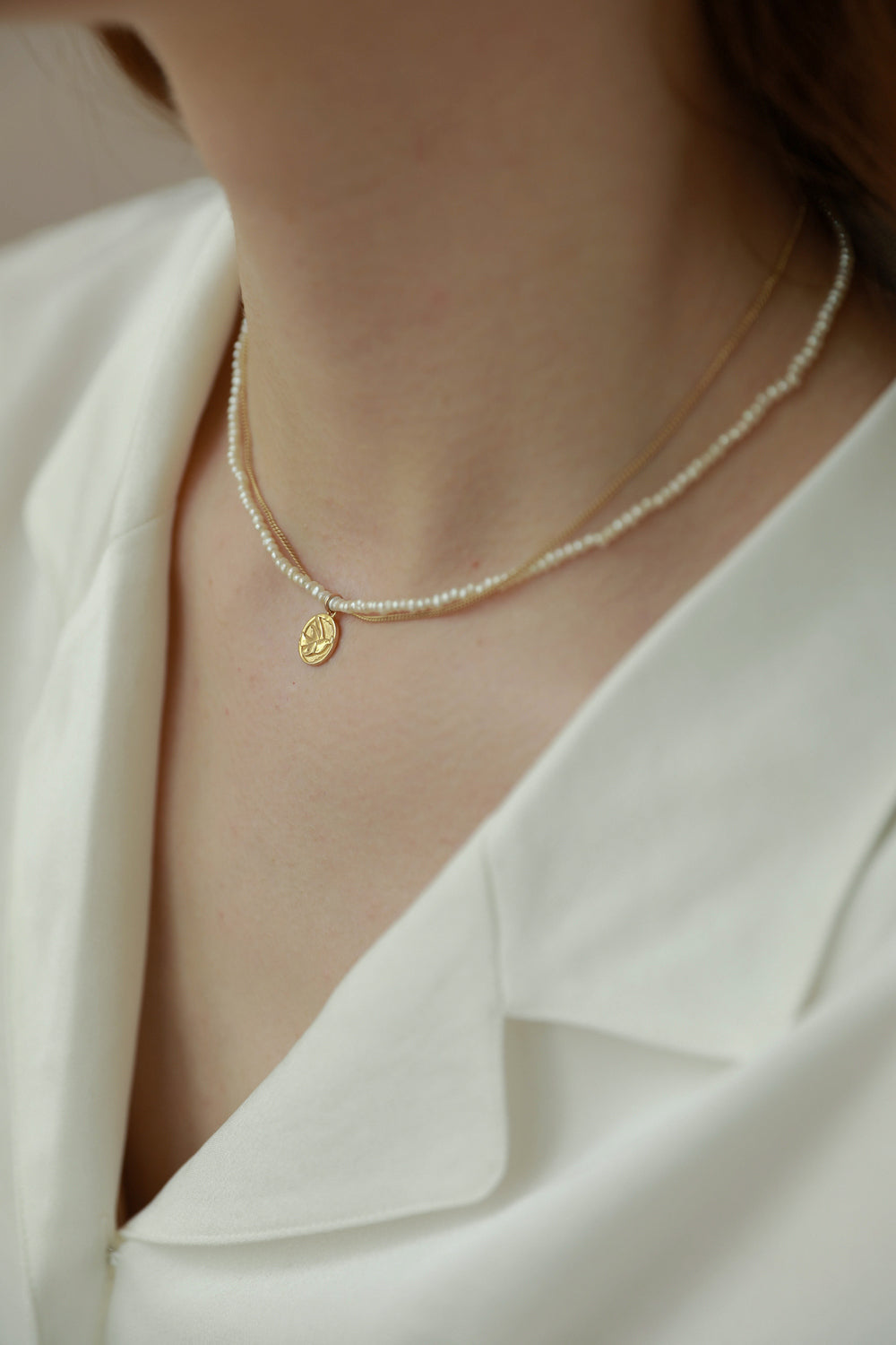 Pigeon 14k Gold And Pearl Double Necklace