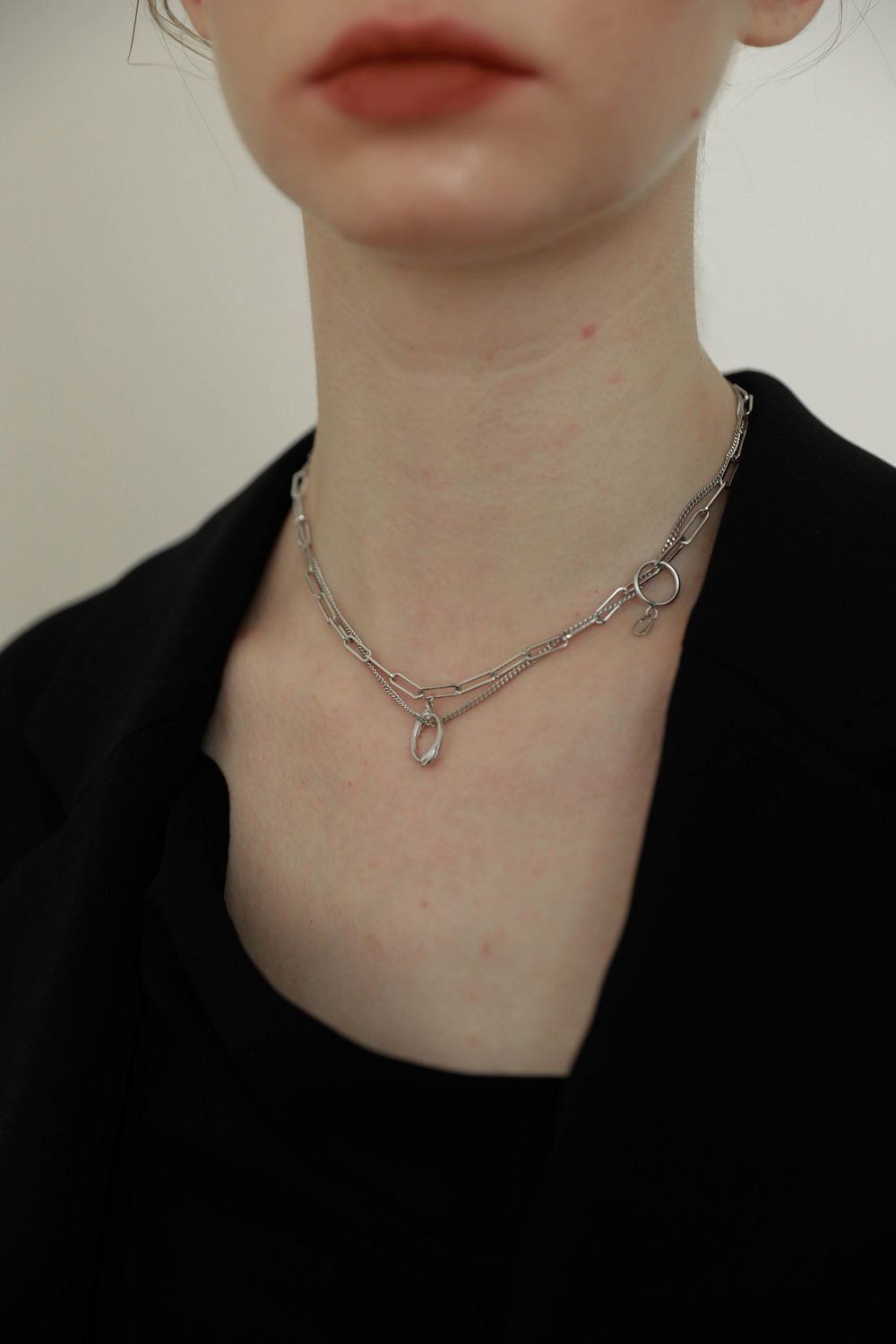 Double Silver Irregular Shape Clavicle Necklace