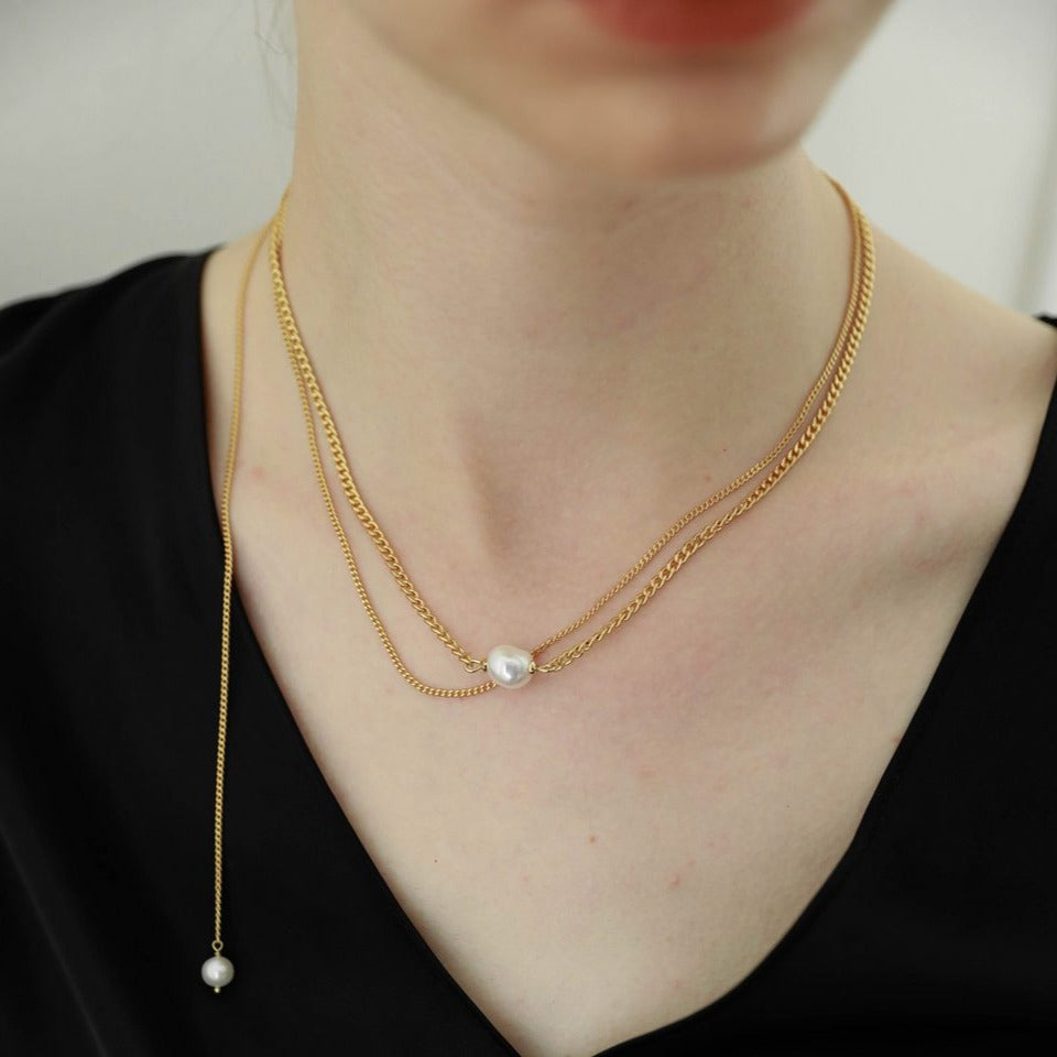 Baroque Pearl Side Extension Simple Sweater Chain/Necklace