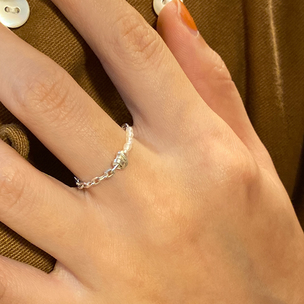 Pearl Silver Chain Handmade Ring