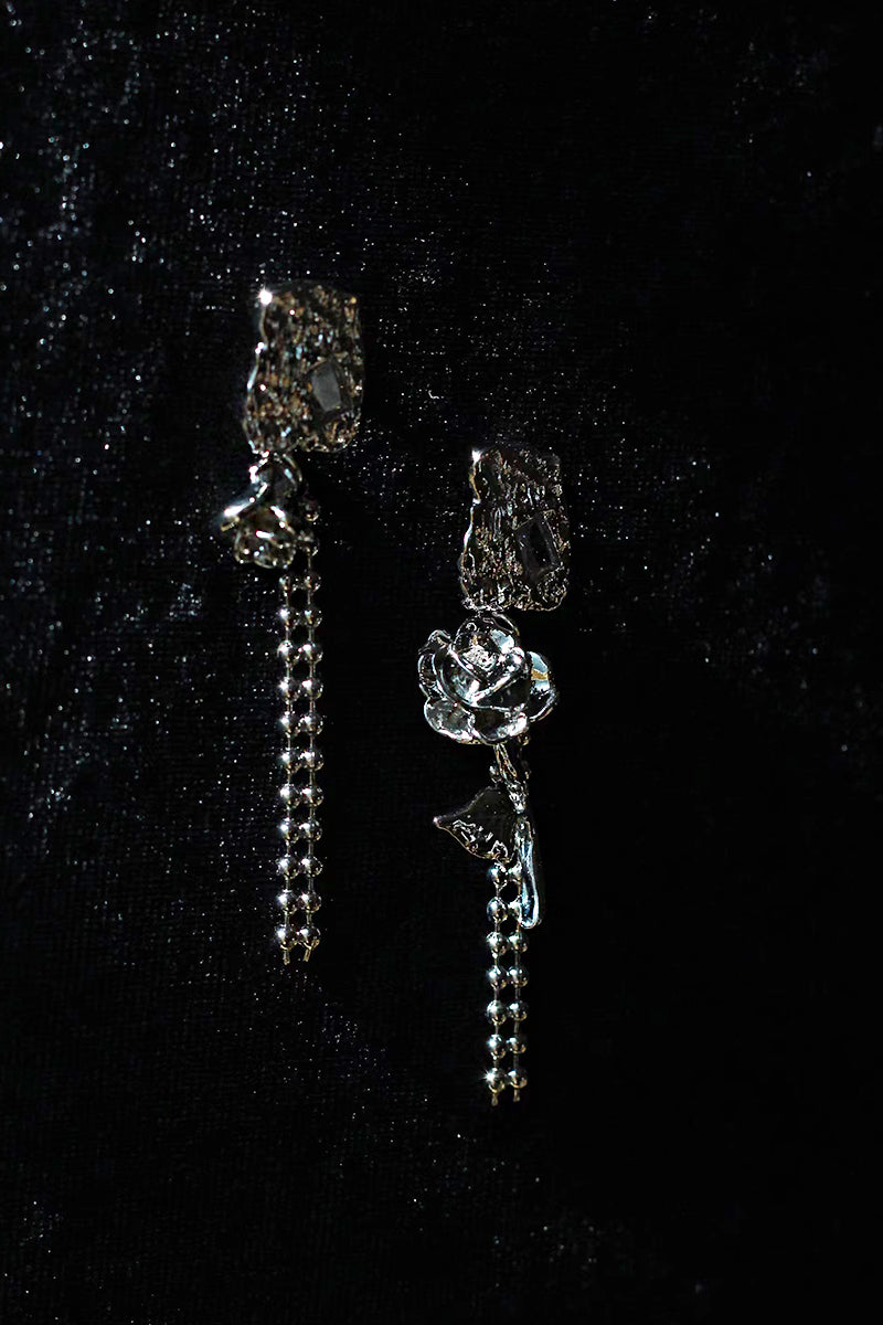 Original Design Asymmetric Rose Sweet & Cool Girl Delicate 925 Sterling Silver Handmade Ear Clips
