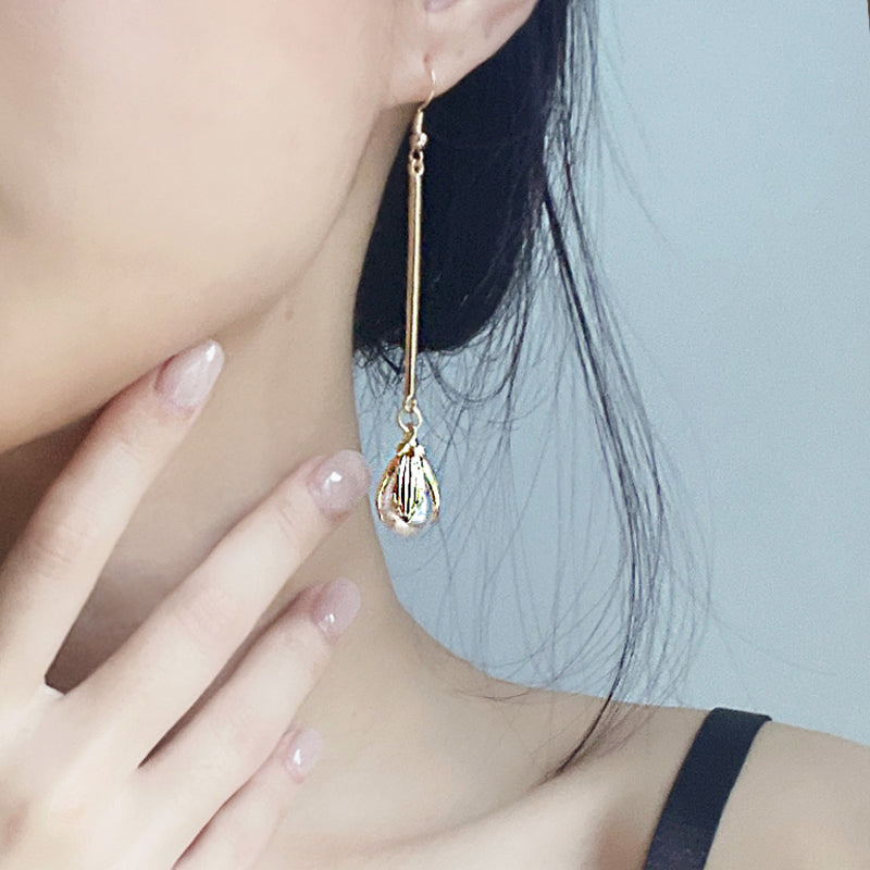 Original Design Mori Pearl Long Gold Handmade Earrings