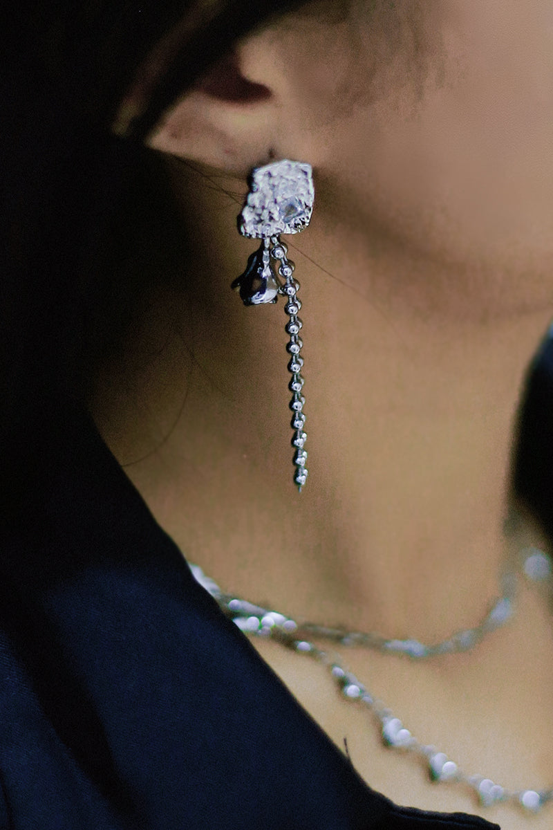 Original Design Asymmetric Rose Sweet & Cool Girl Delicate 925 Sterling Silver Handmade Earrings