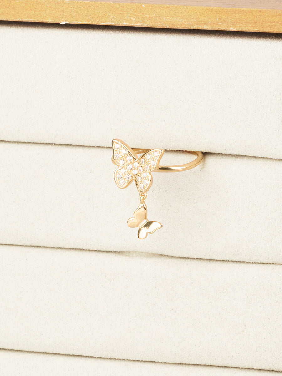 Golden Butterfly Zircon Ring
