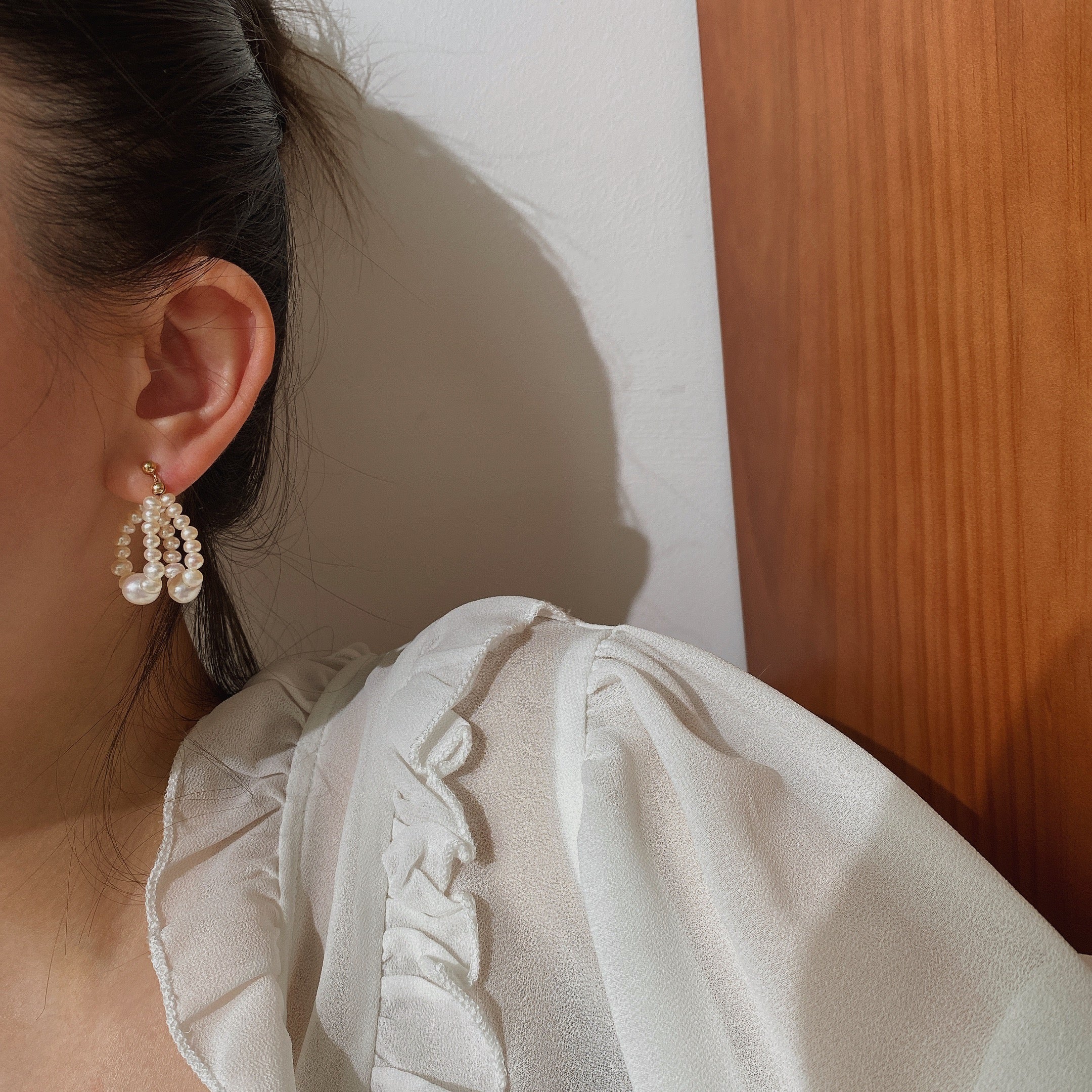 Original Sesign Double Layer Gradient Natural Pearl Handmade Earrings