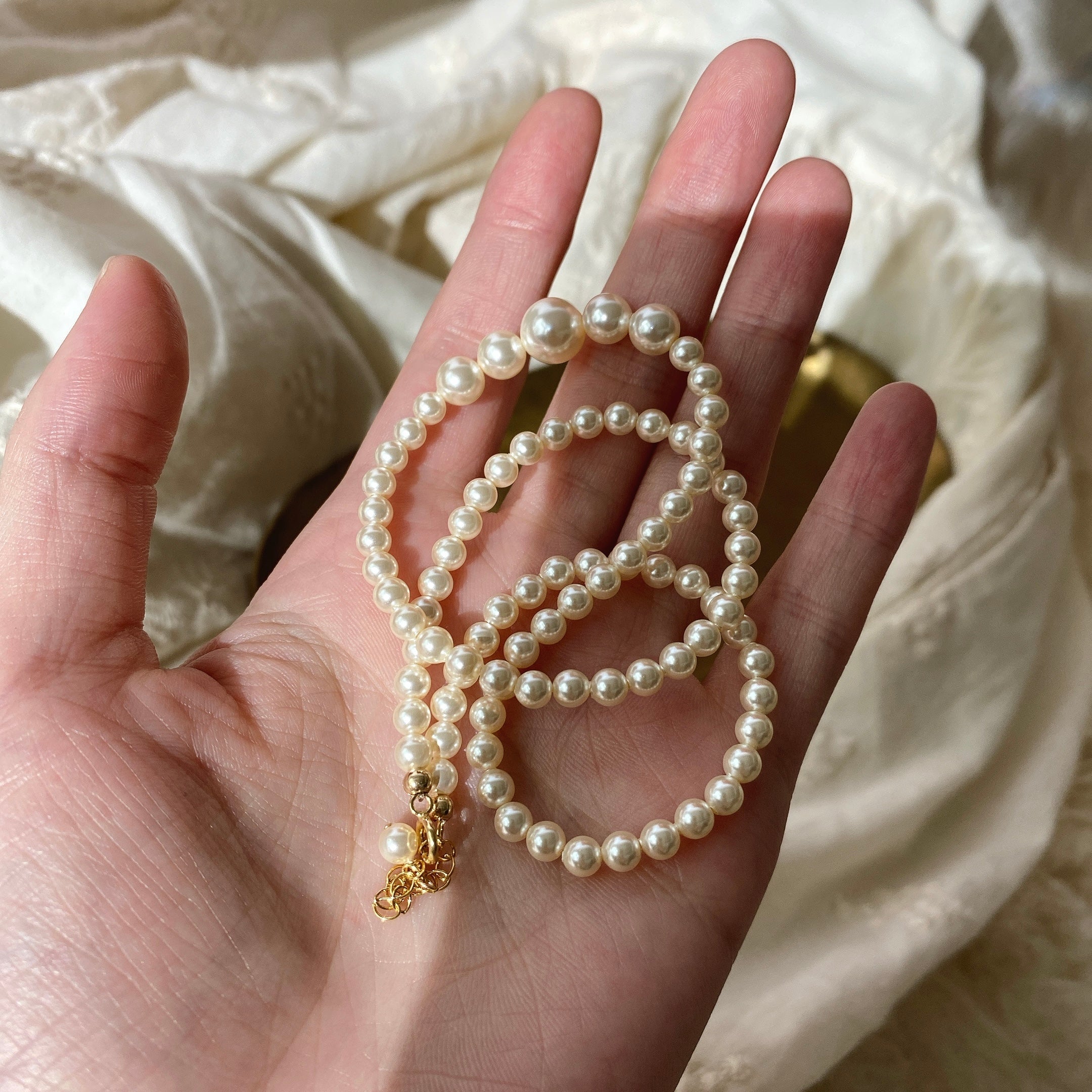 Handmade Artificial Pearls 14K Gold-Covered Necklace