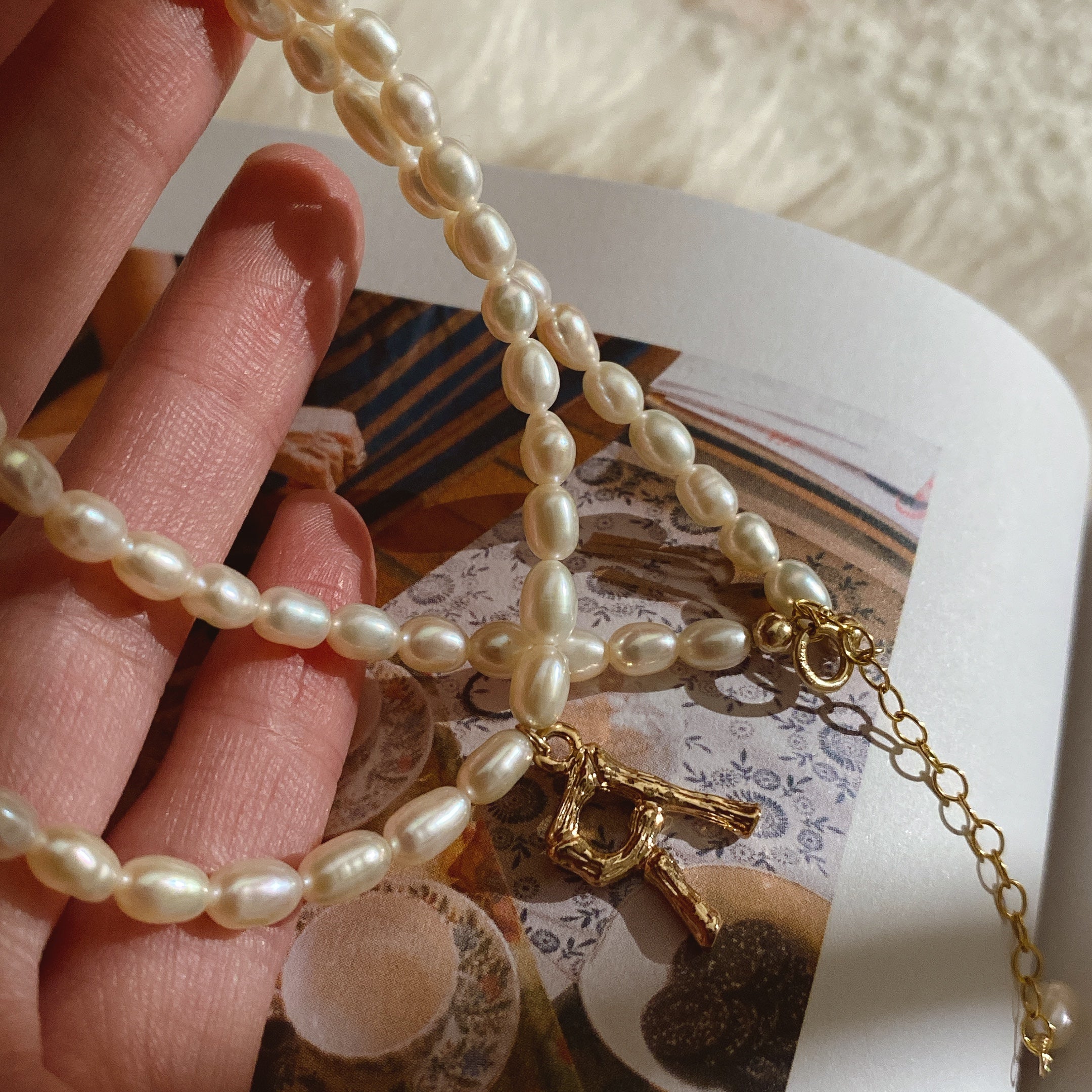 Handmade Natural Pearls 14K Gold-Covered Letter Necklace
