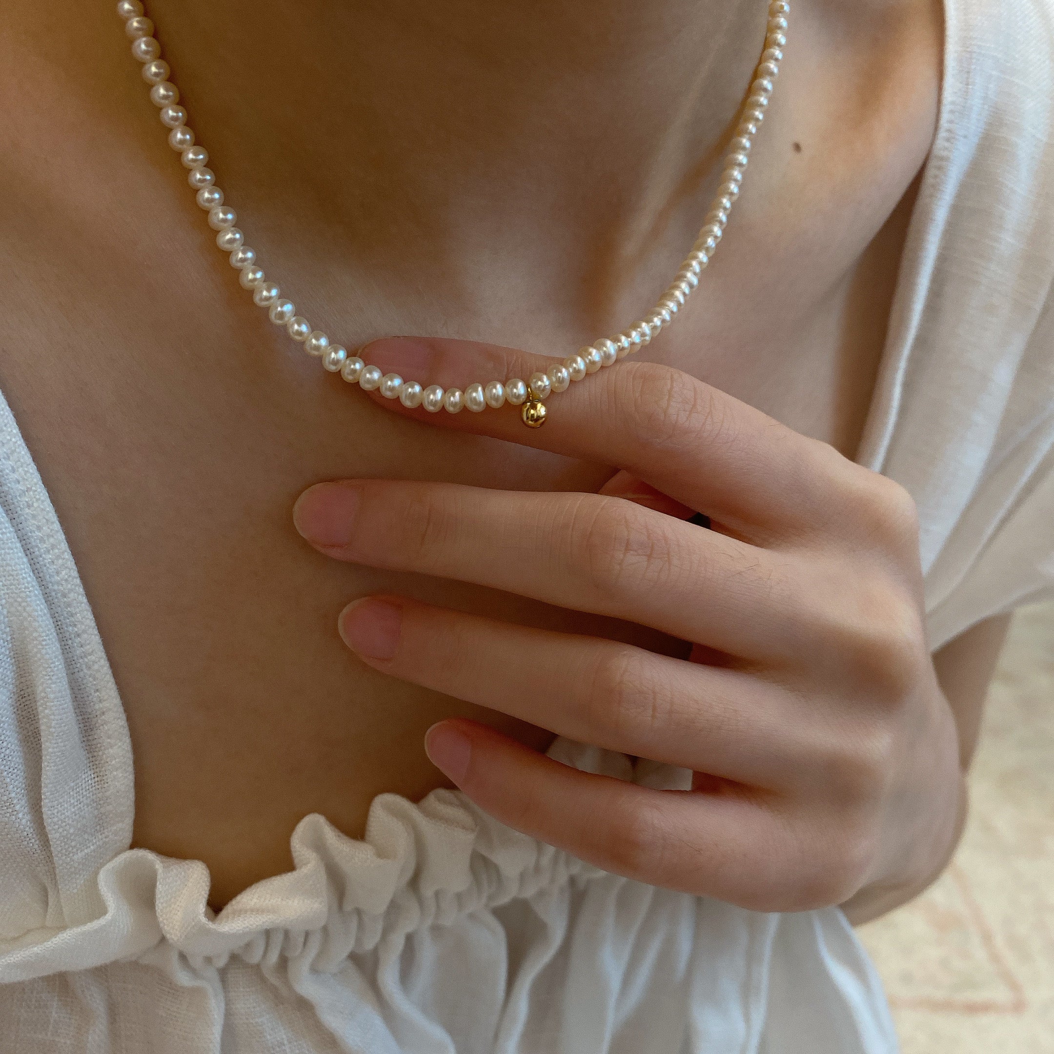 Gold Bean Choker Natural Pearl Vintage 14K Clad Gold Handmade Necklace