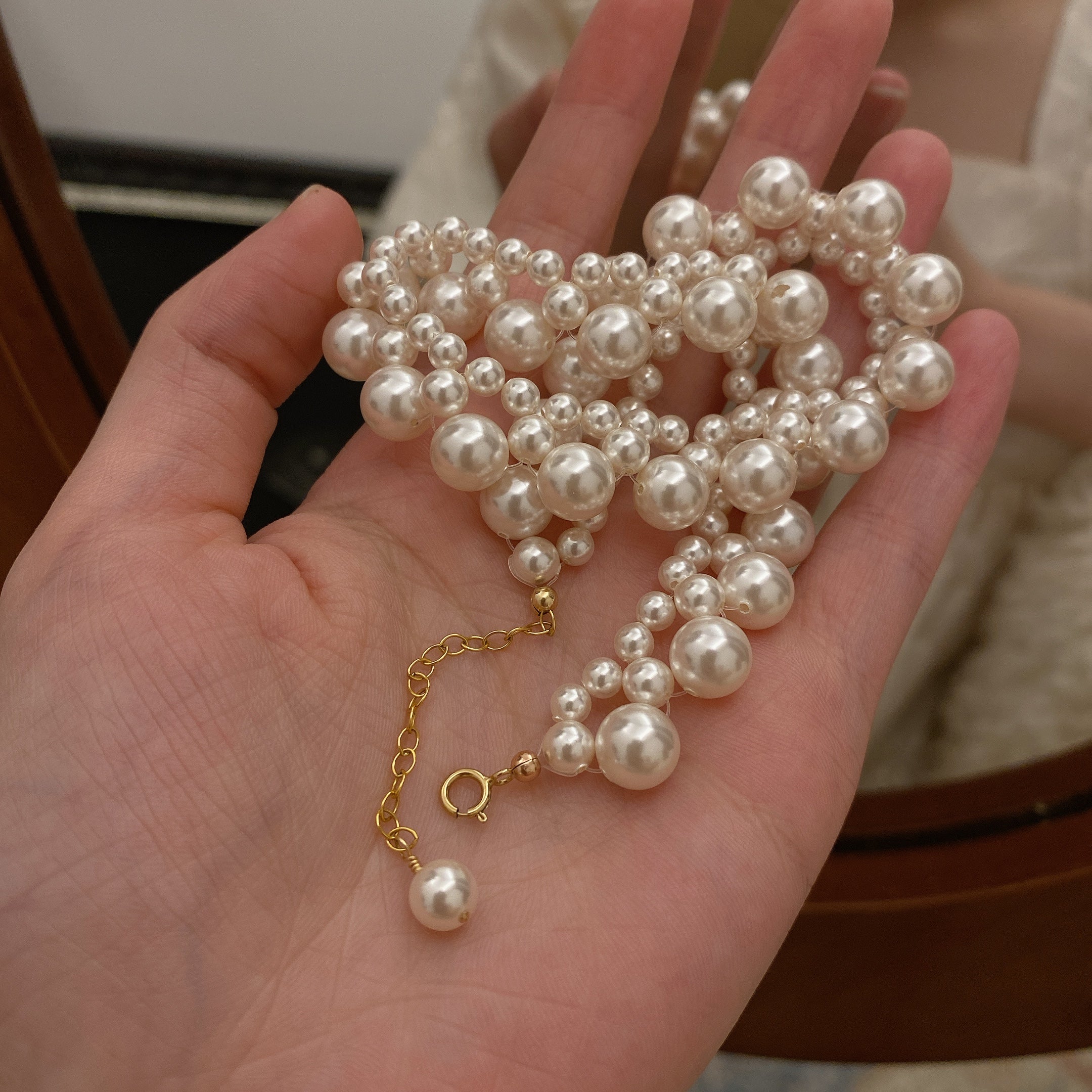 Vintage Hand-Woven Pearl Necklace 14K Gold Choker