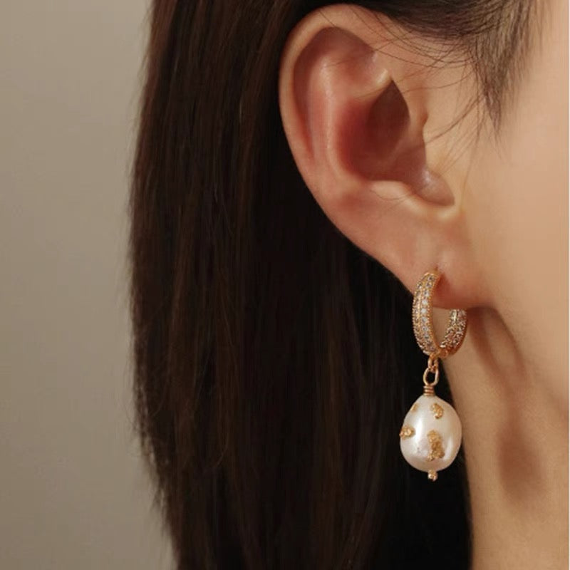 French Circle Zircon & Baroque Pearl Earrings