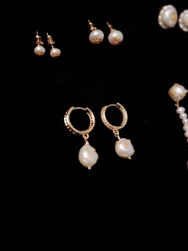 French Circle Zircon & Baroque Pearl Earrings