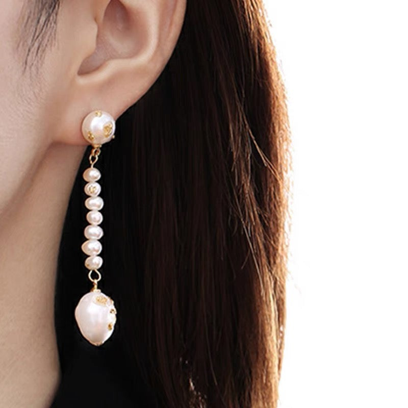 French Retro Beaded Light Luxury Baroque Pearl Earrings