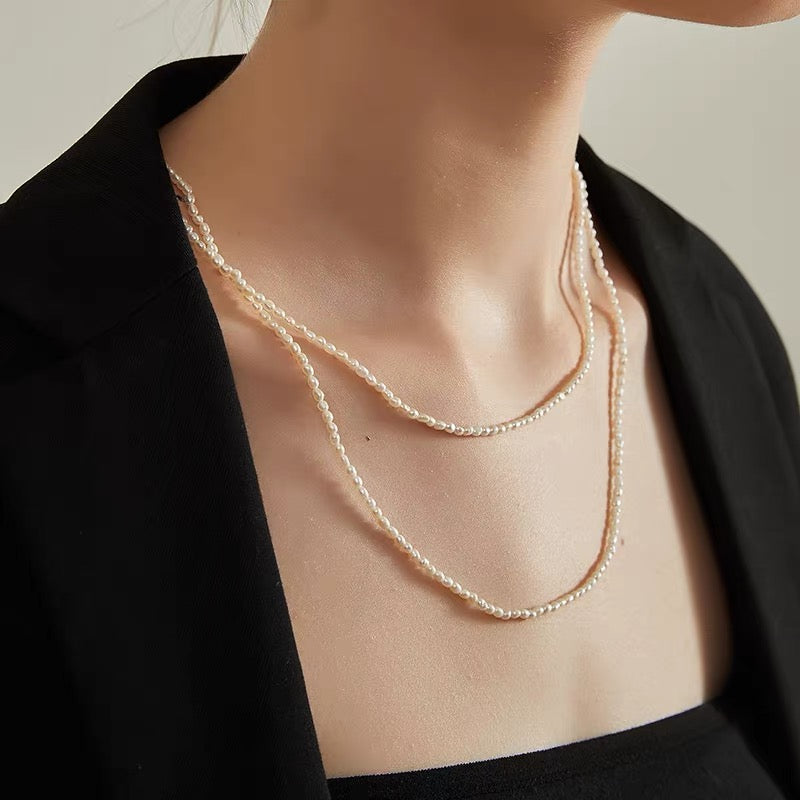 Extra Long Millet Pearl Necklace Sweater Chain