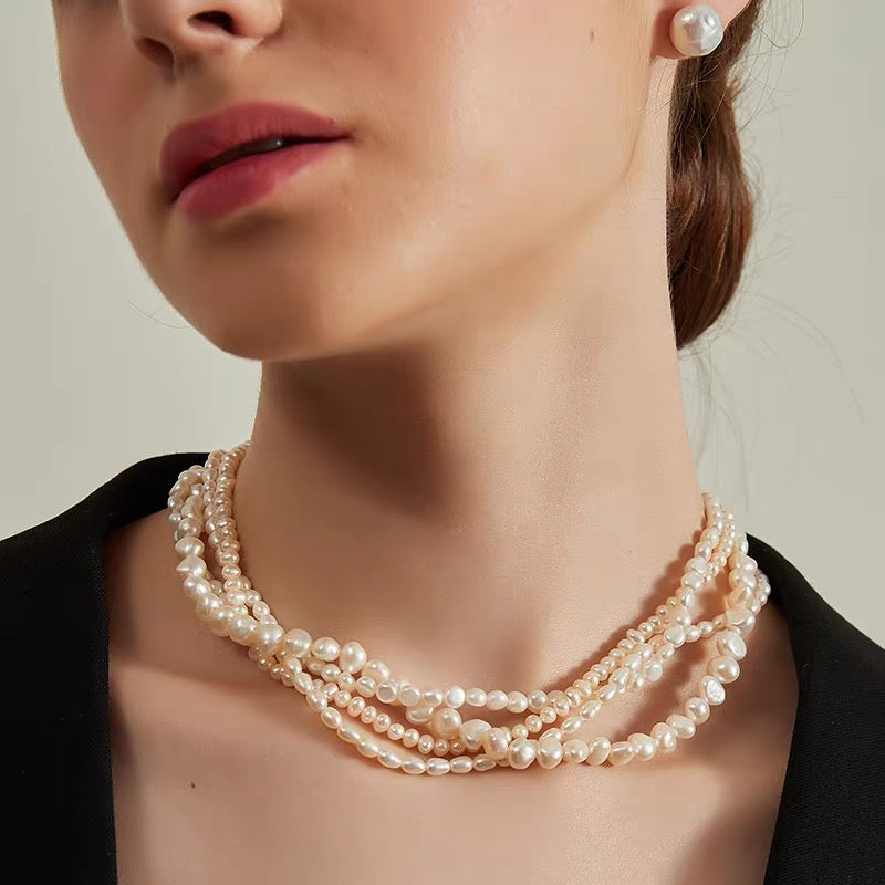 Vintage Multi-Layer Winding Natural Baroque Pearl Necklace