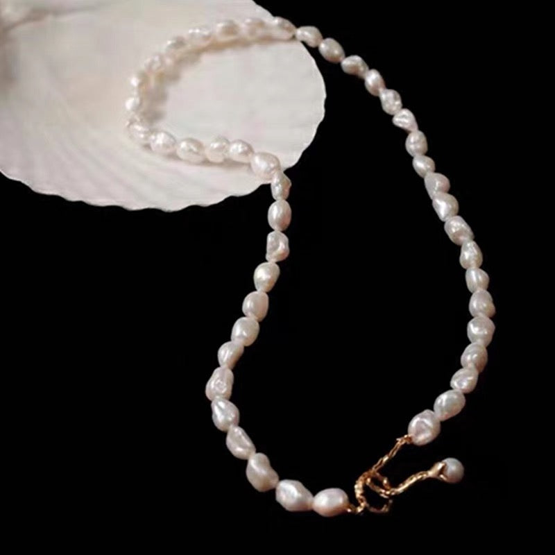 Special-shaped Baroque Pearl Necklace & Natural Sterling Silver Necklace