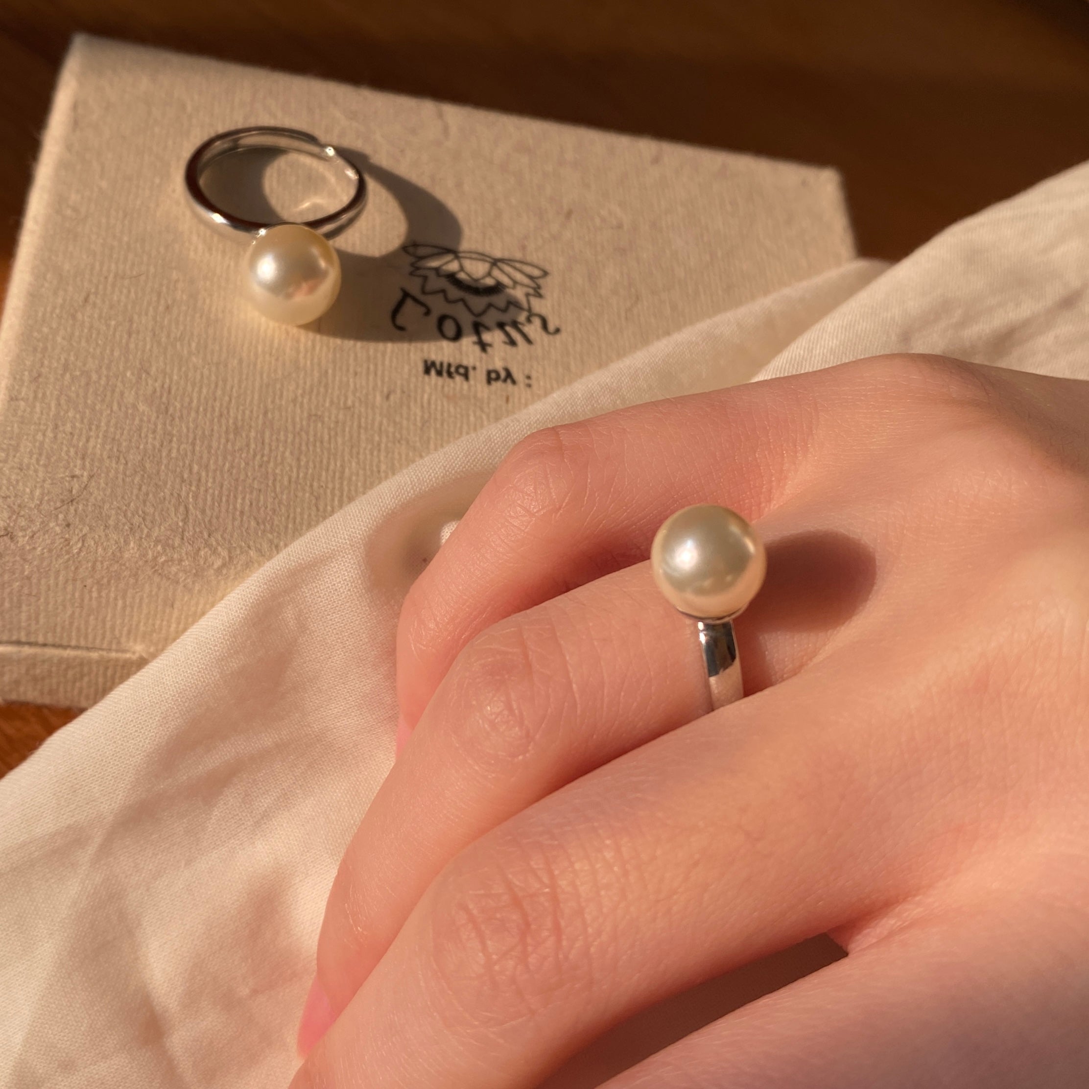 Handmade Vintage Pearl Ring S925 Sterling Silver 0pen Ring
