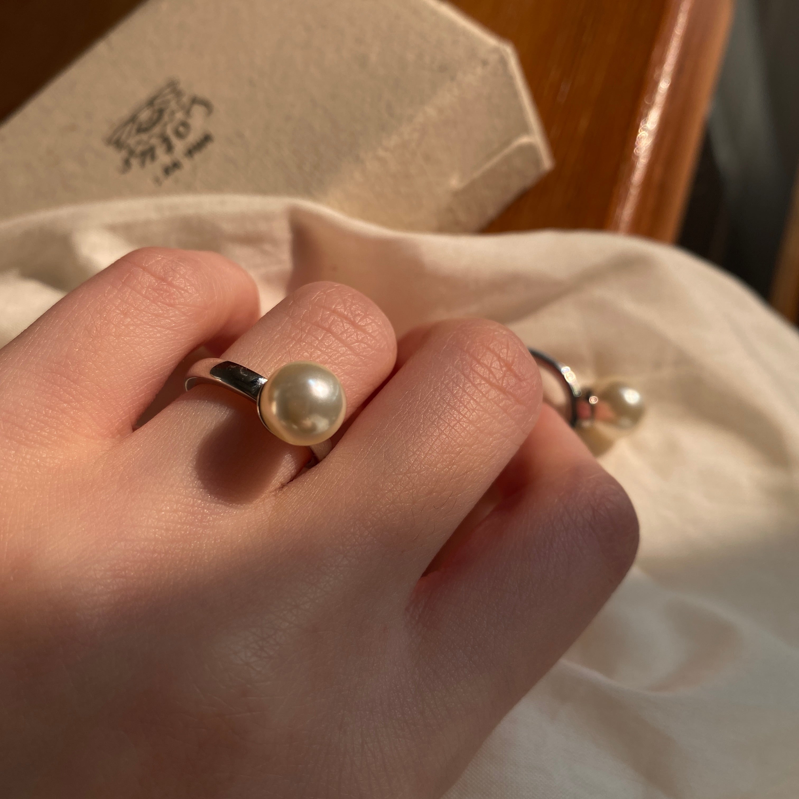 Handmade Vintage Pearl Ring S925 Sterling Silver 0pen Ring