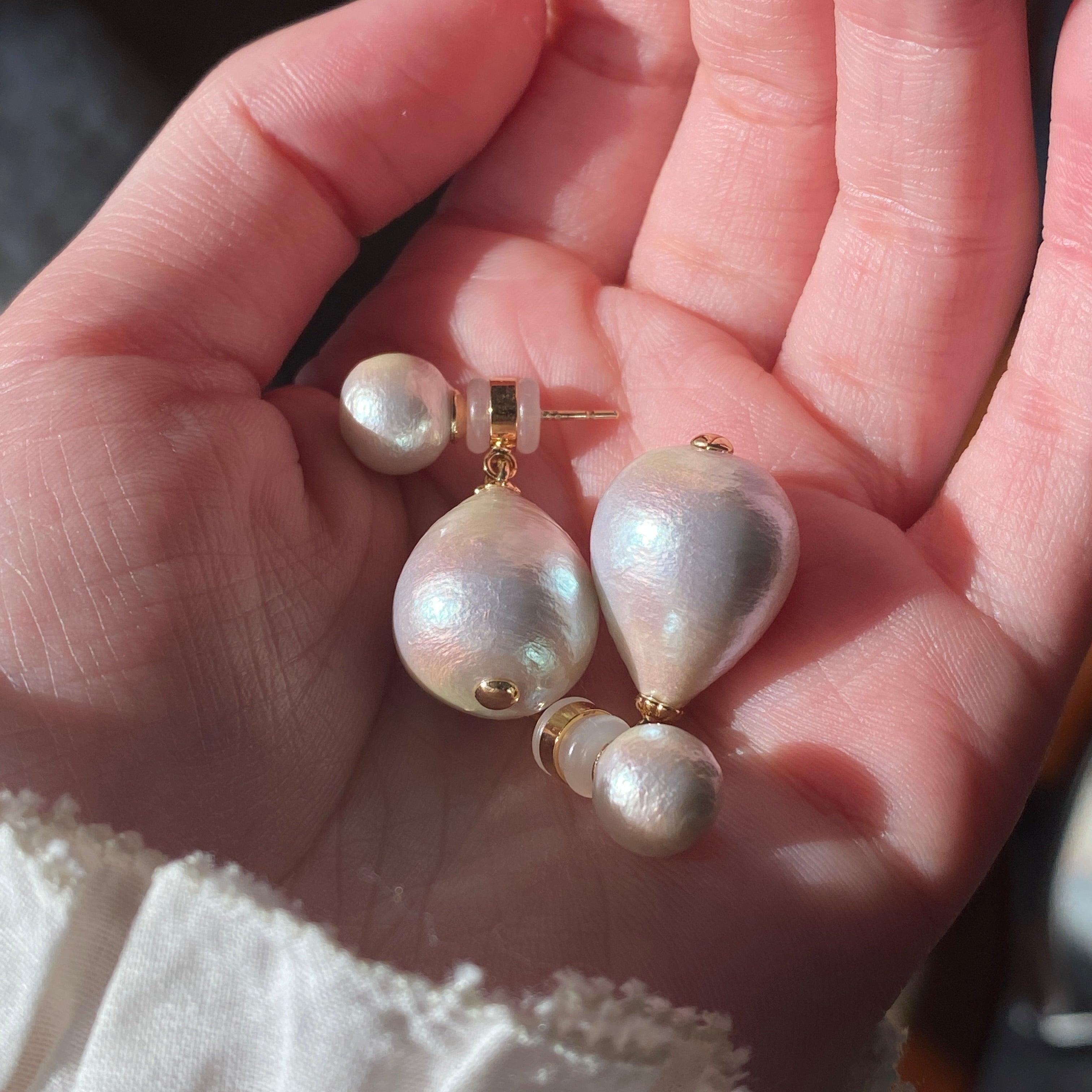 Vintage Drop-Shaped Cotton Pearl Earrings