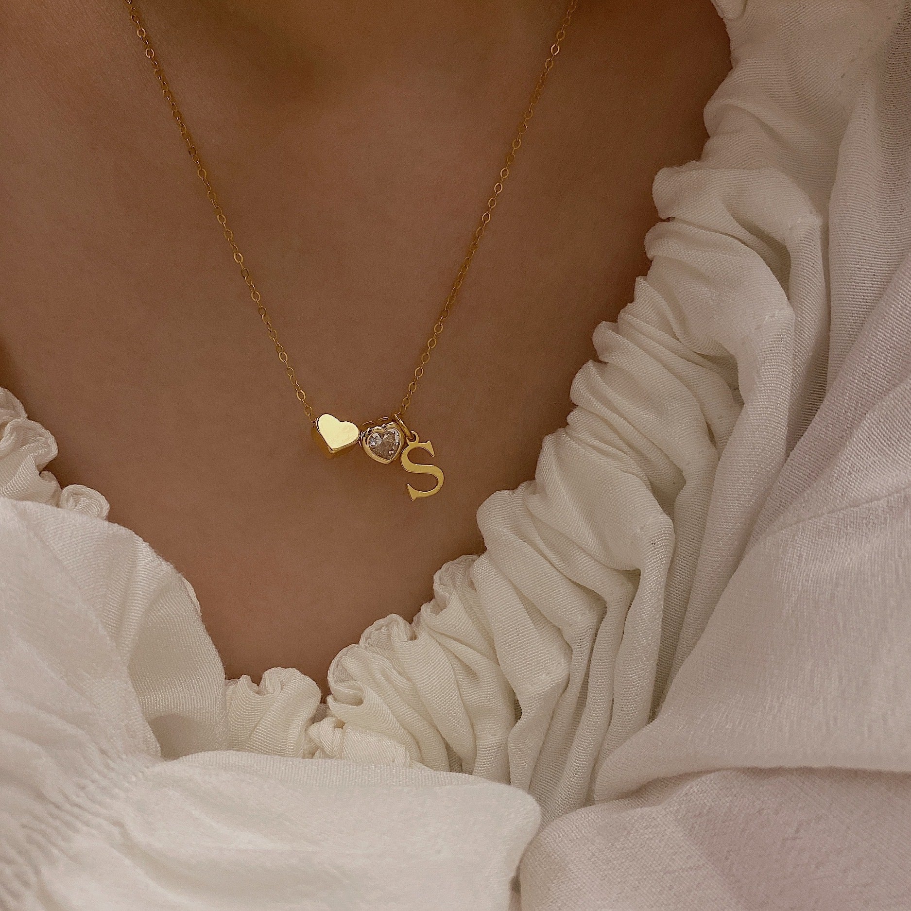 Original Design Love Zircon Letters 14k Gold Clad Handmade Necklace