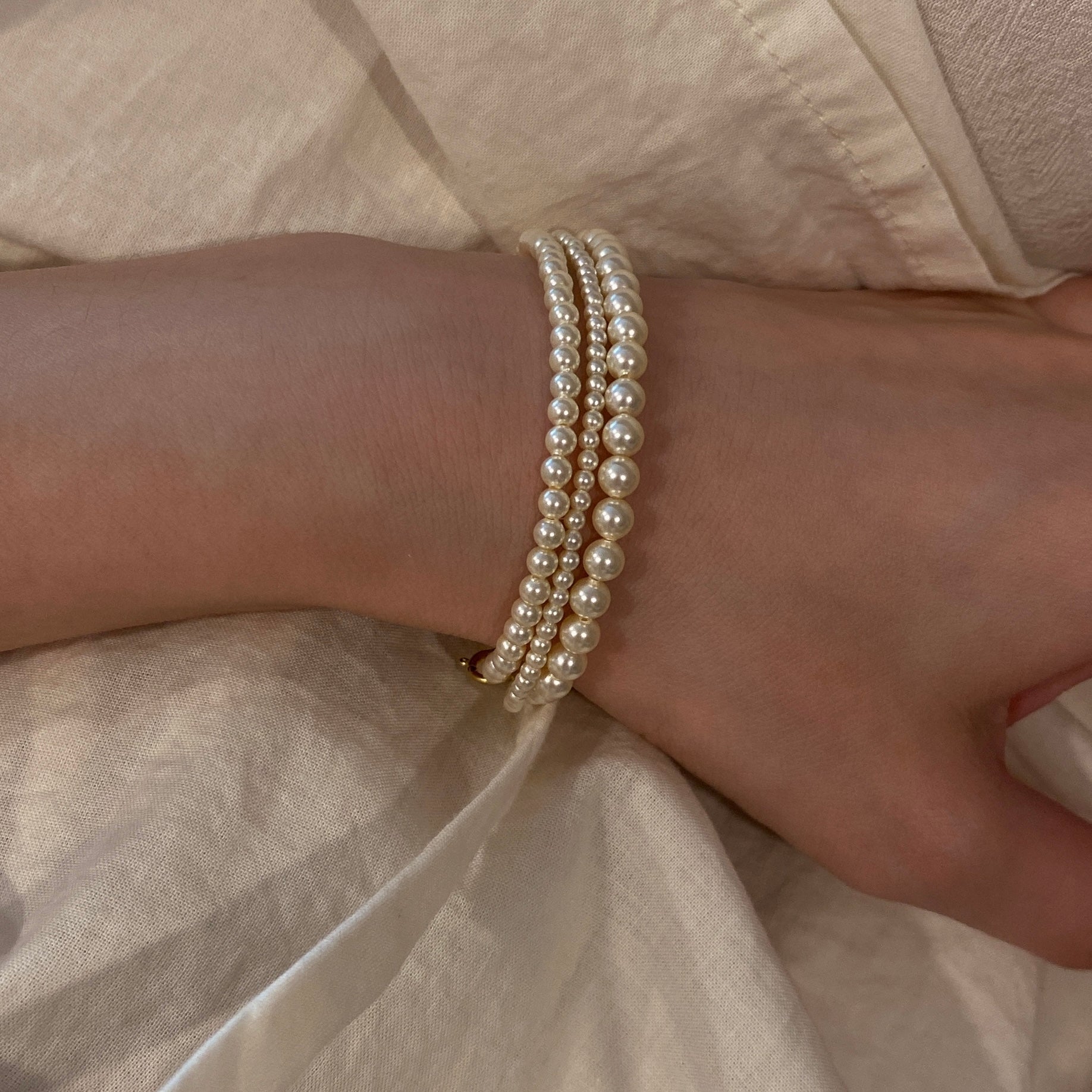 Handmade Vintage Classic 14K Gold Clad Pearl Bracelet
