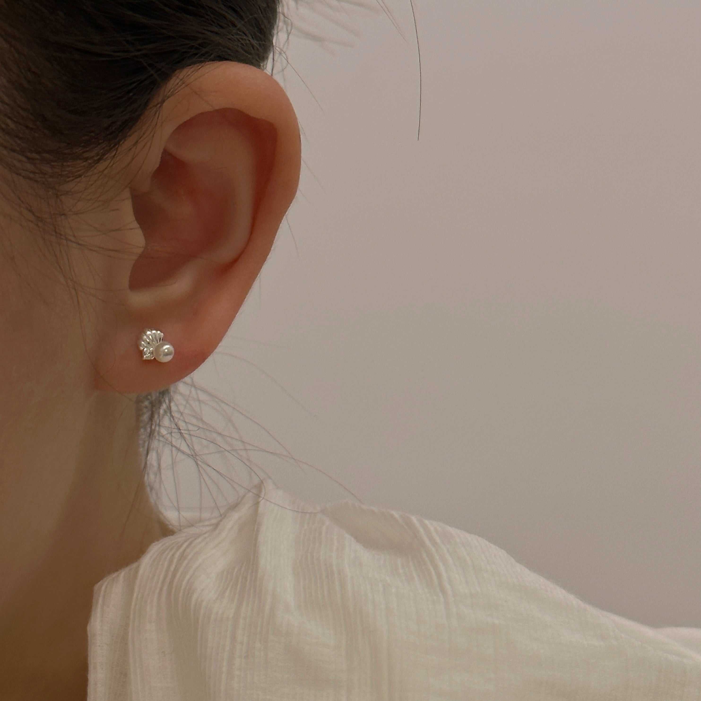 Mini Pearl Shell S999 Silver Anti-Allergy Handmade Earrings