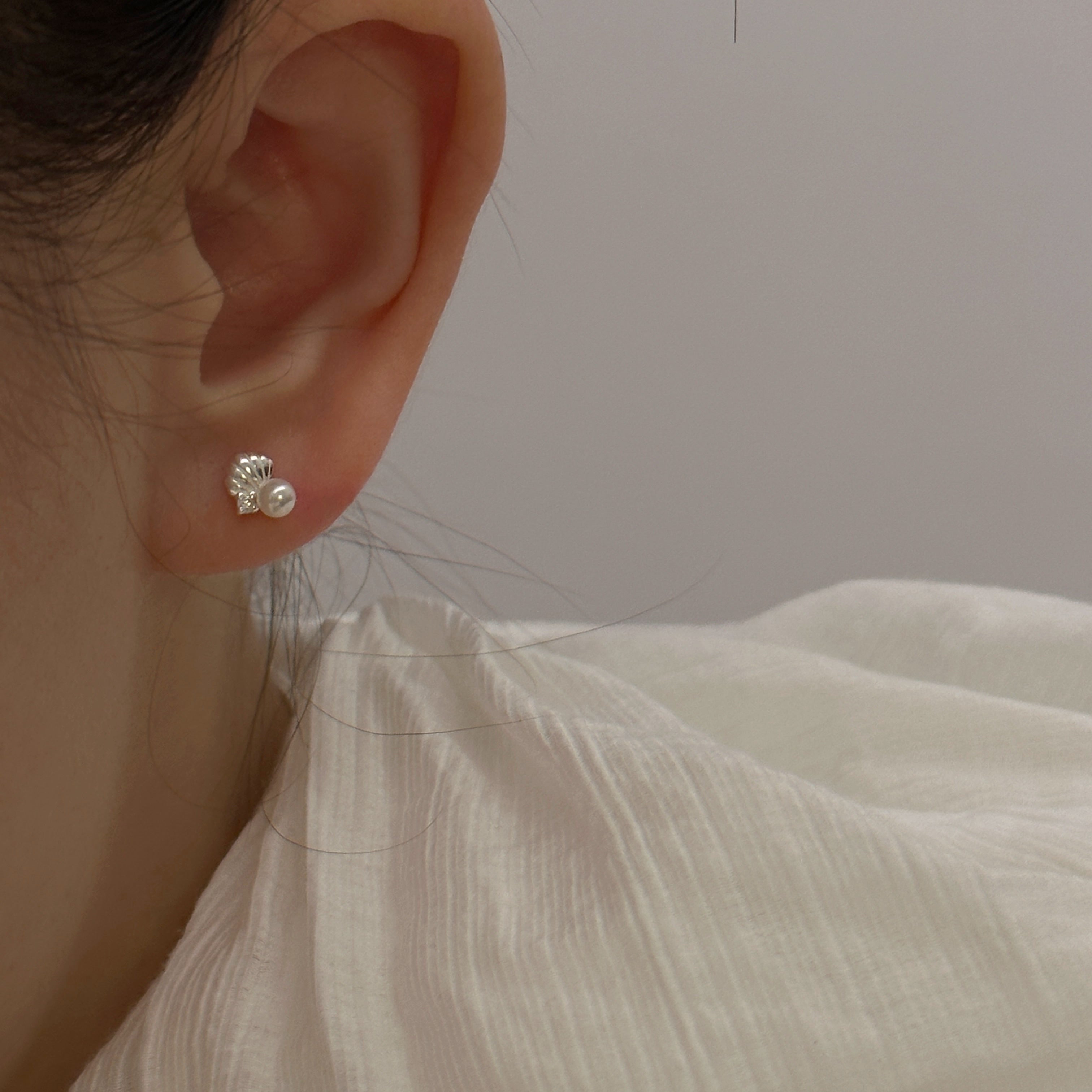Mini Pearl Shell S999 Silver Anti-Allergy Handmade Earrings