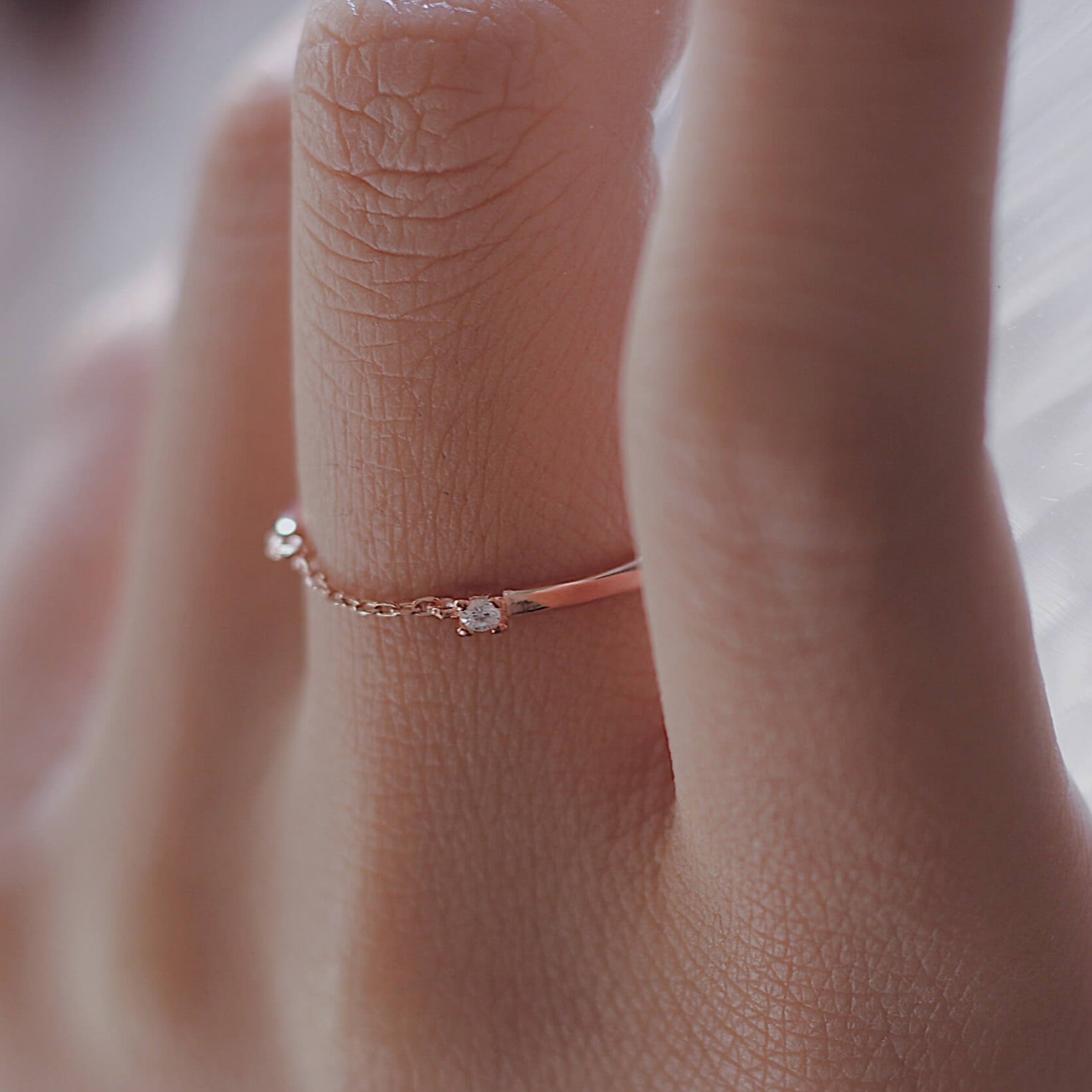 Rose Gold Chain Ring With Small Diamond