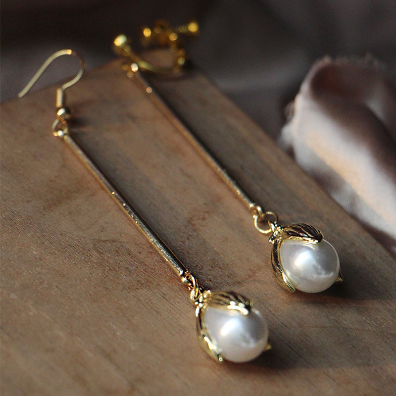 Original Design Mori Pearl Long Gold Handmade Ear Clips