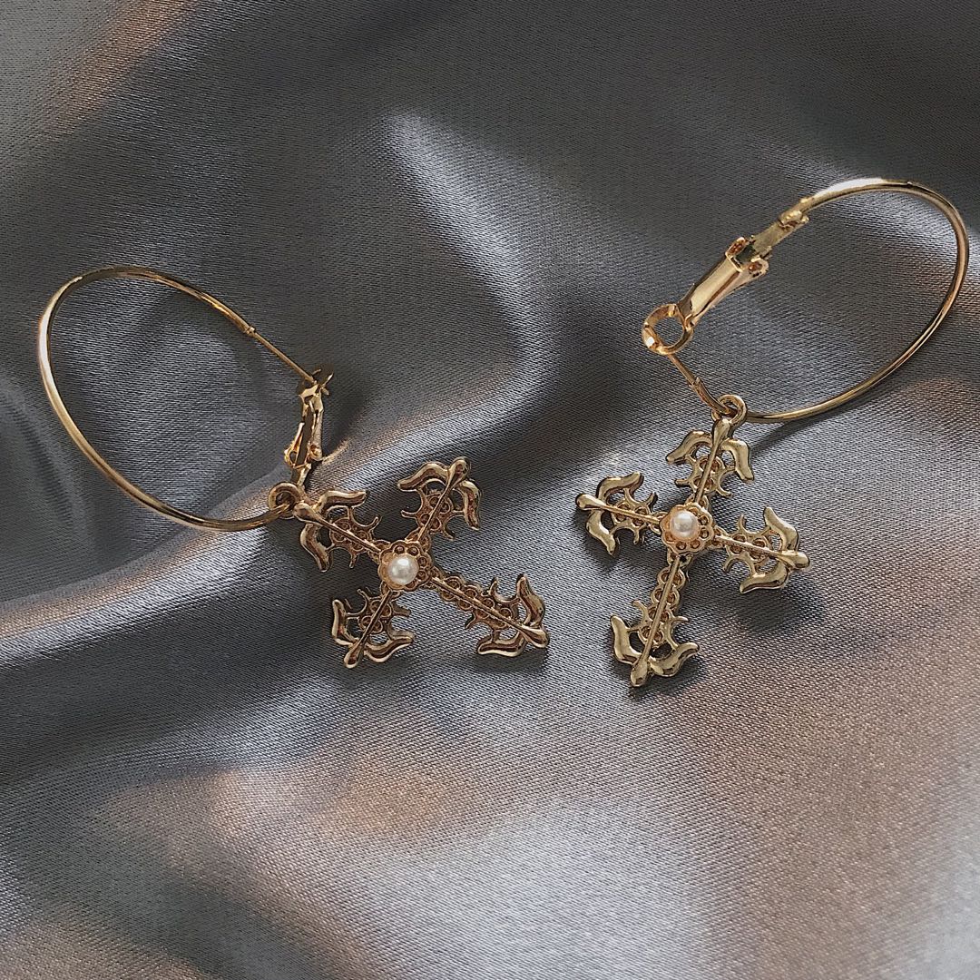 Big Cross Hoop Handmade Earrings
