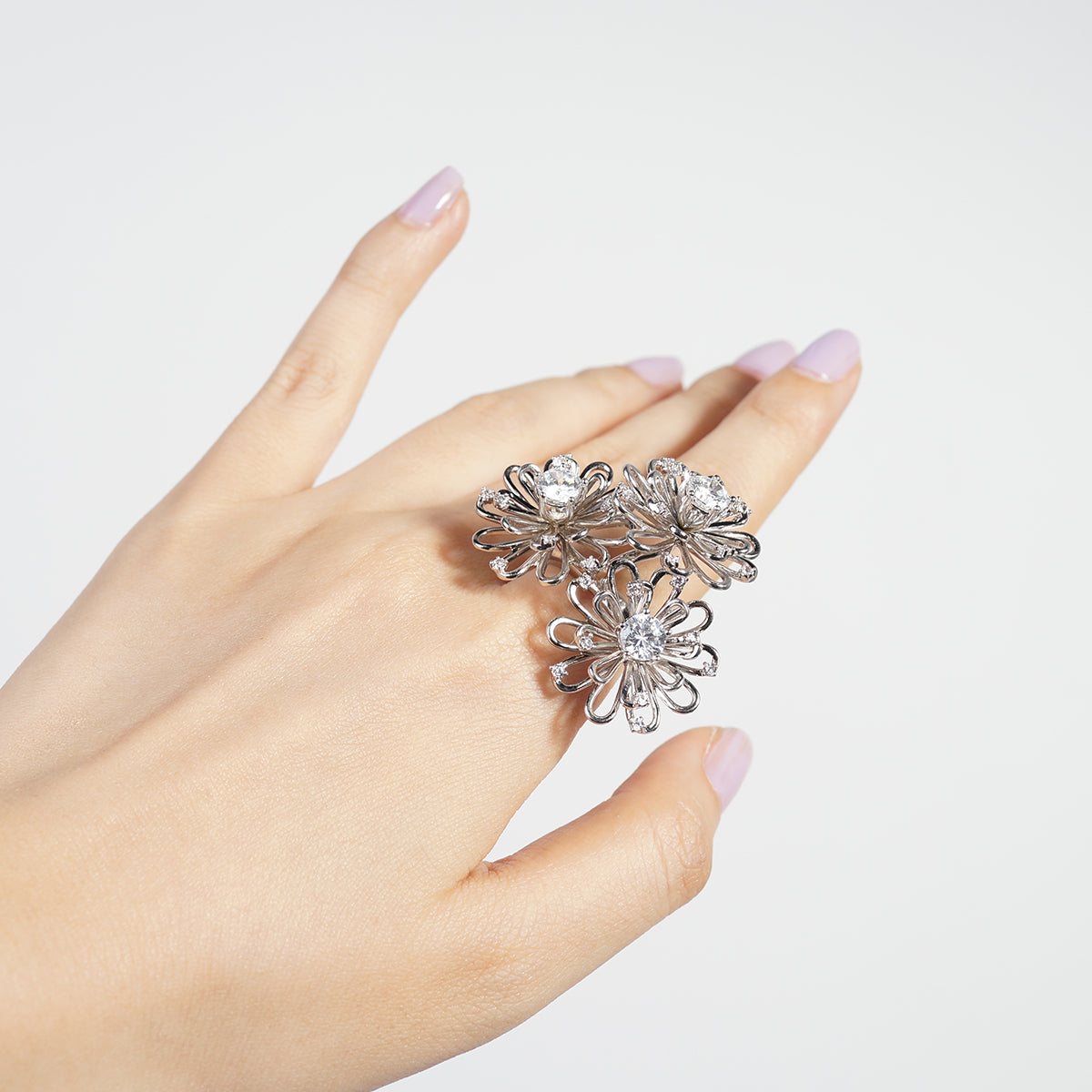Original Design Flower/Lotus Zircon Exaggerated Handmade Ring