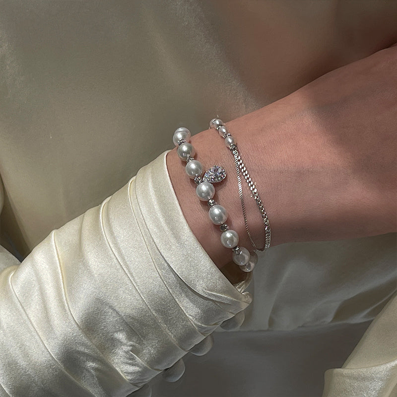 Handmade Double Silver and Pearl Thin Bracelet