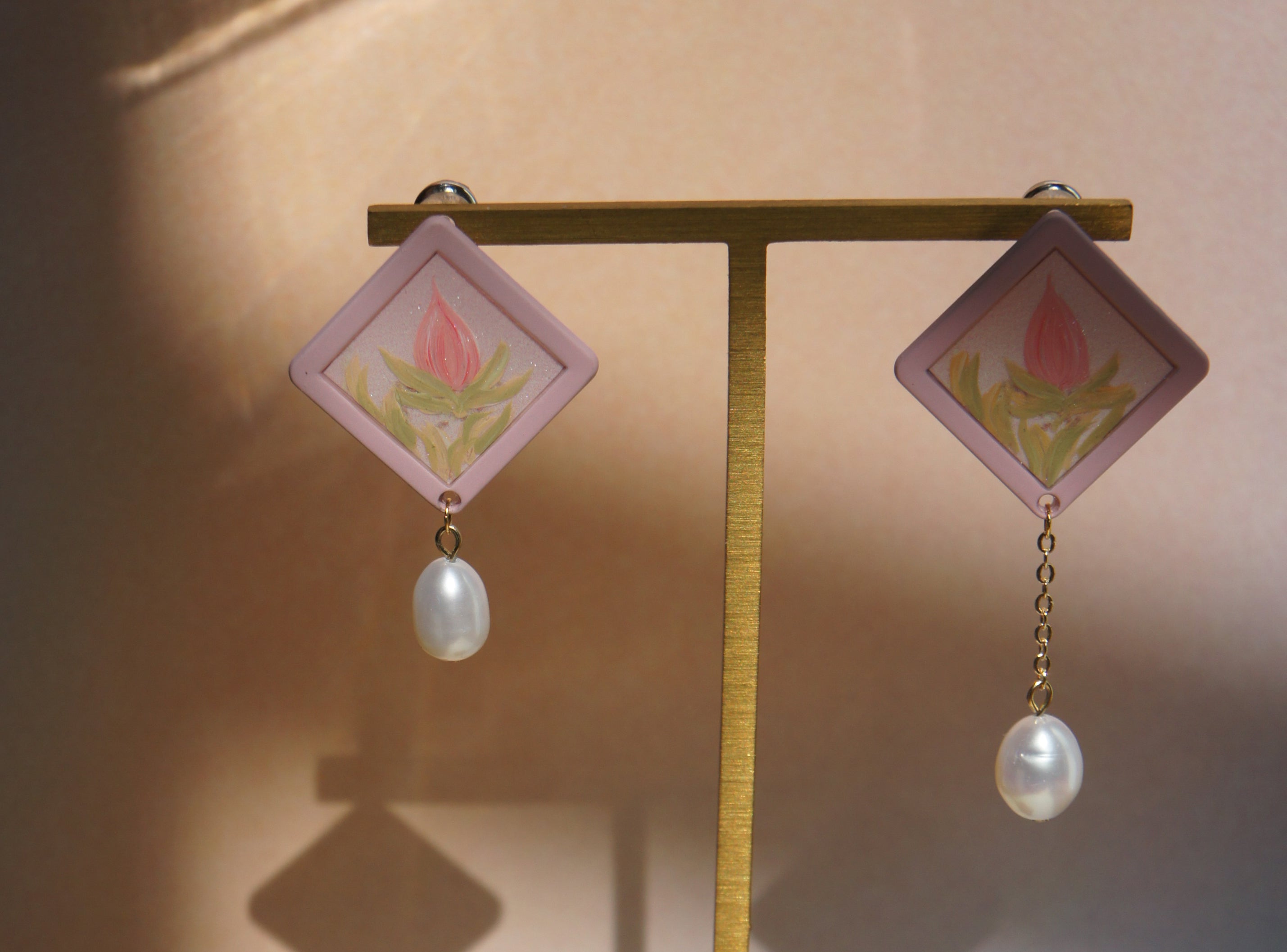 Influencer Program Flower Dance-Asymmetric Pink Pearl Earrings