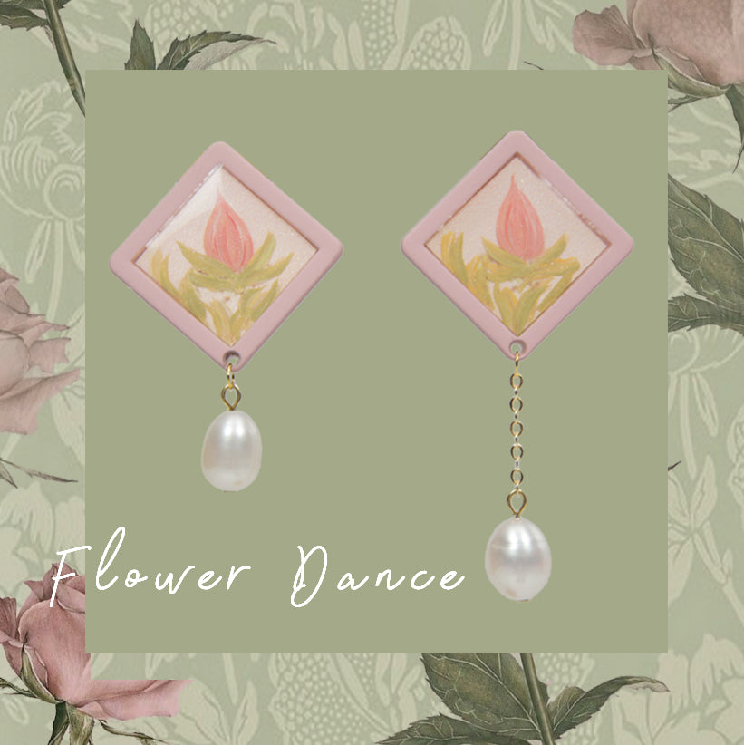 Influencer Program Flower Dance-Asymmetric Pink Pearl Earrings