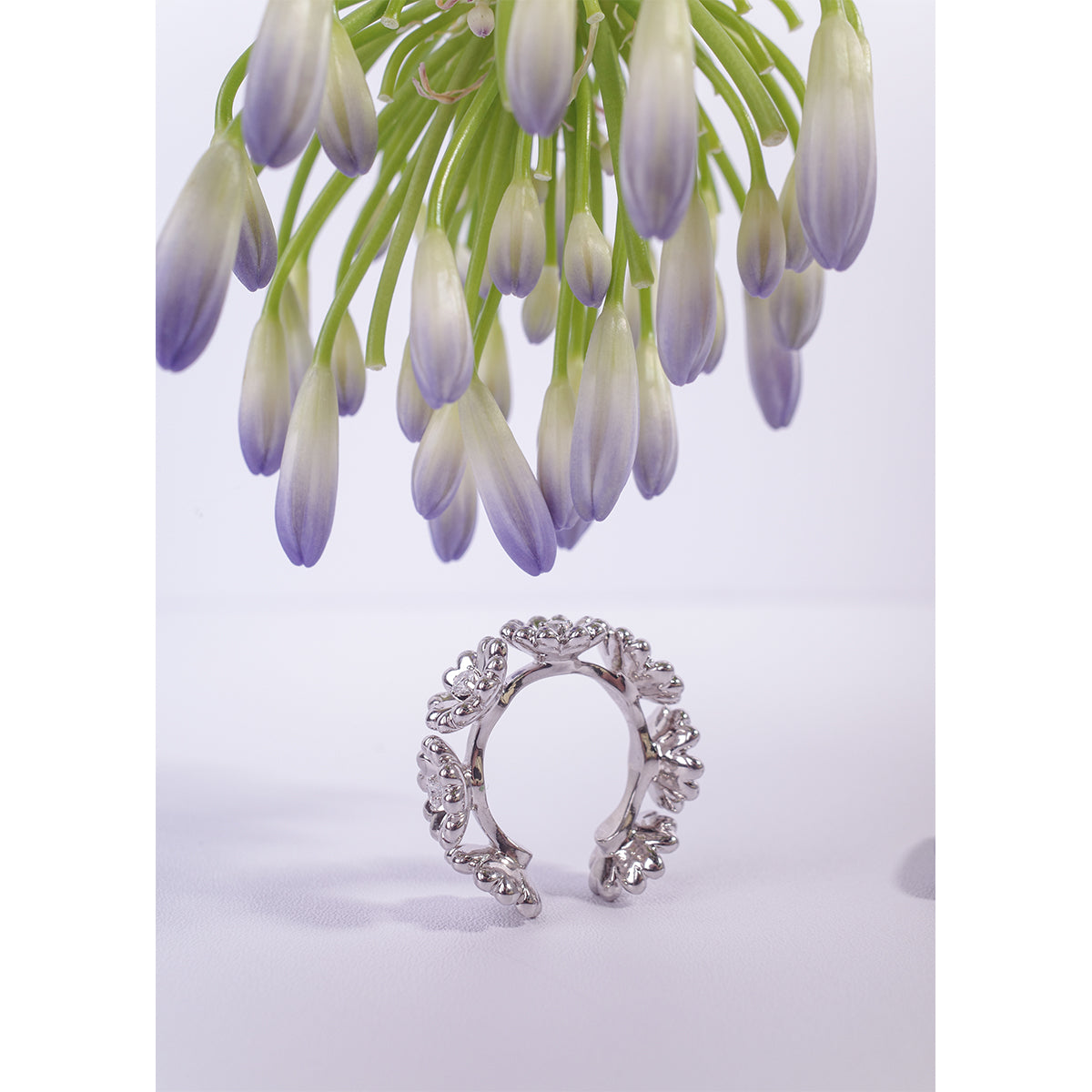 Original Design New Chinese Flower/Peach Blossom Zircon Handmade Open Ring（Adjustable）